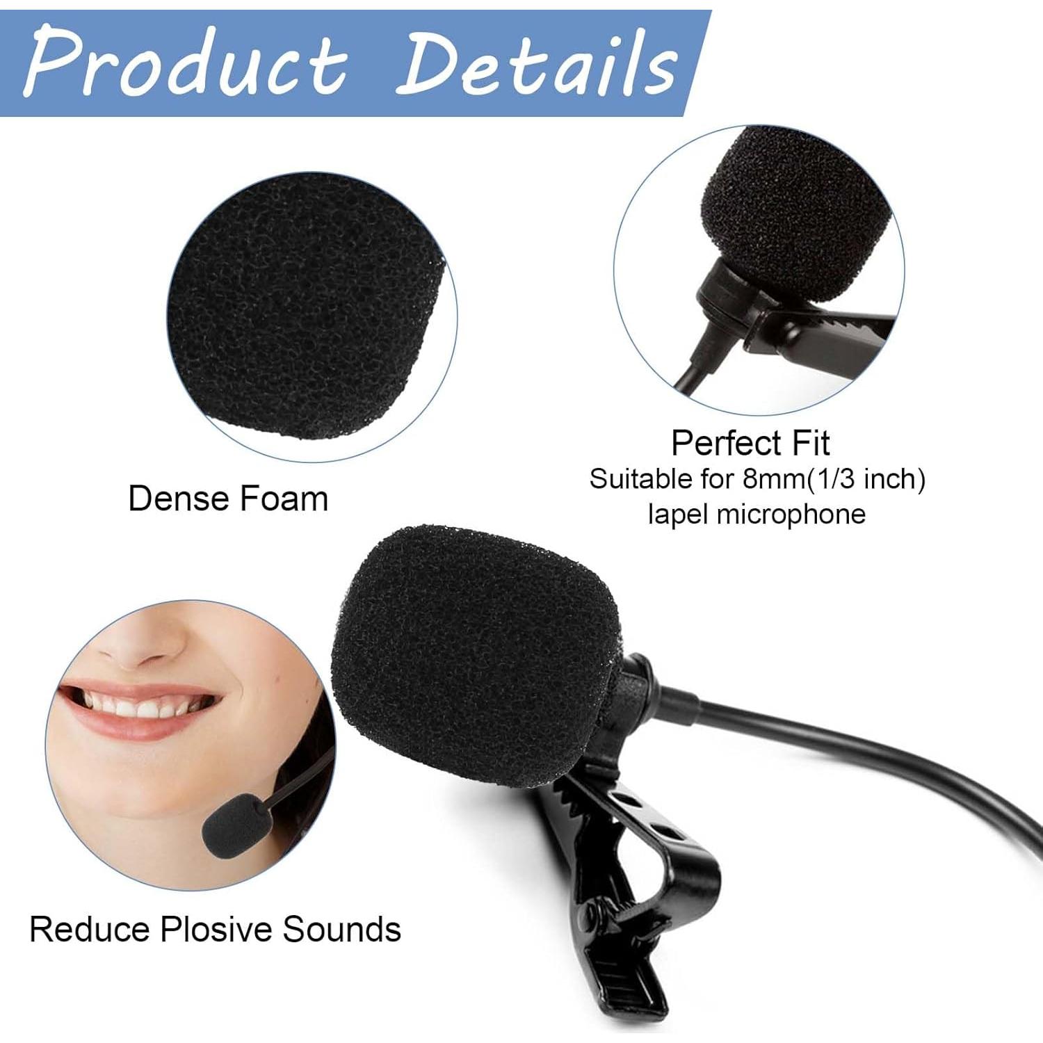 10 Cubiertas de Espuma para Micrófono Lavalier - Negro