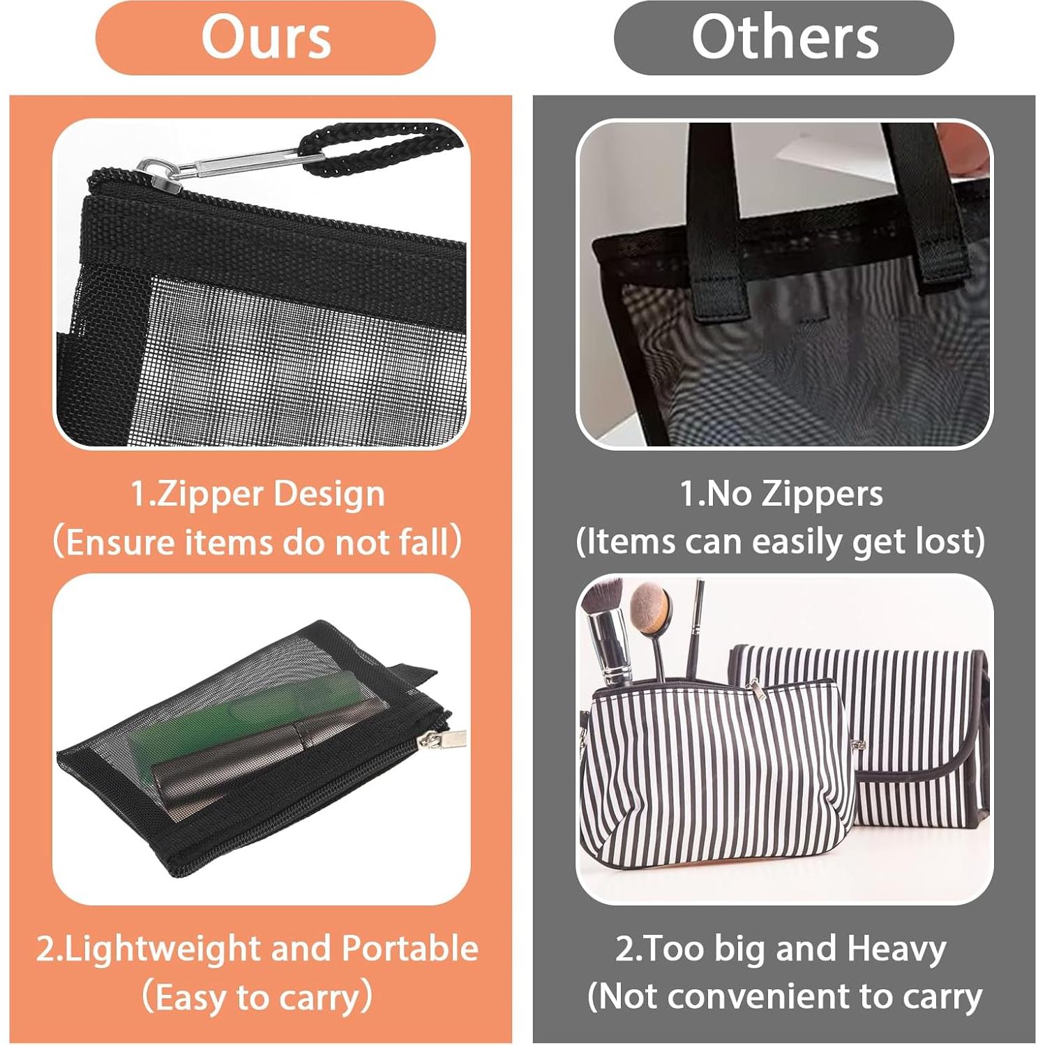 5 Mini Bolsas de Malla con Cierre Amabro - 10.5x7.5cm Negro