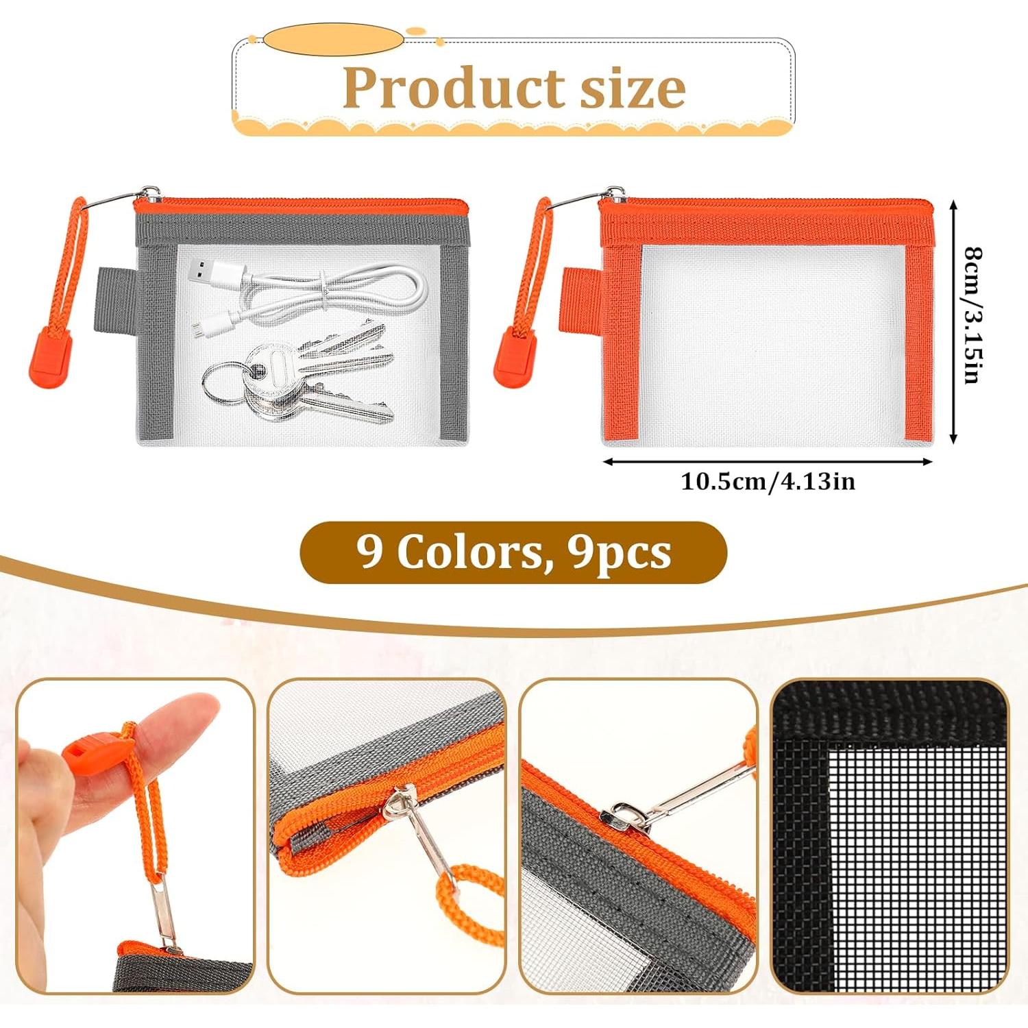 Paquete de 9 Pouches de Malla con Cierre Hariendny 10.9x7.6cm