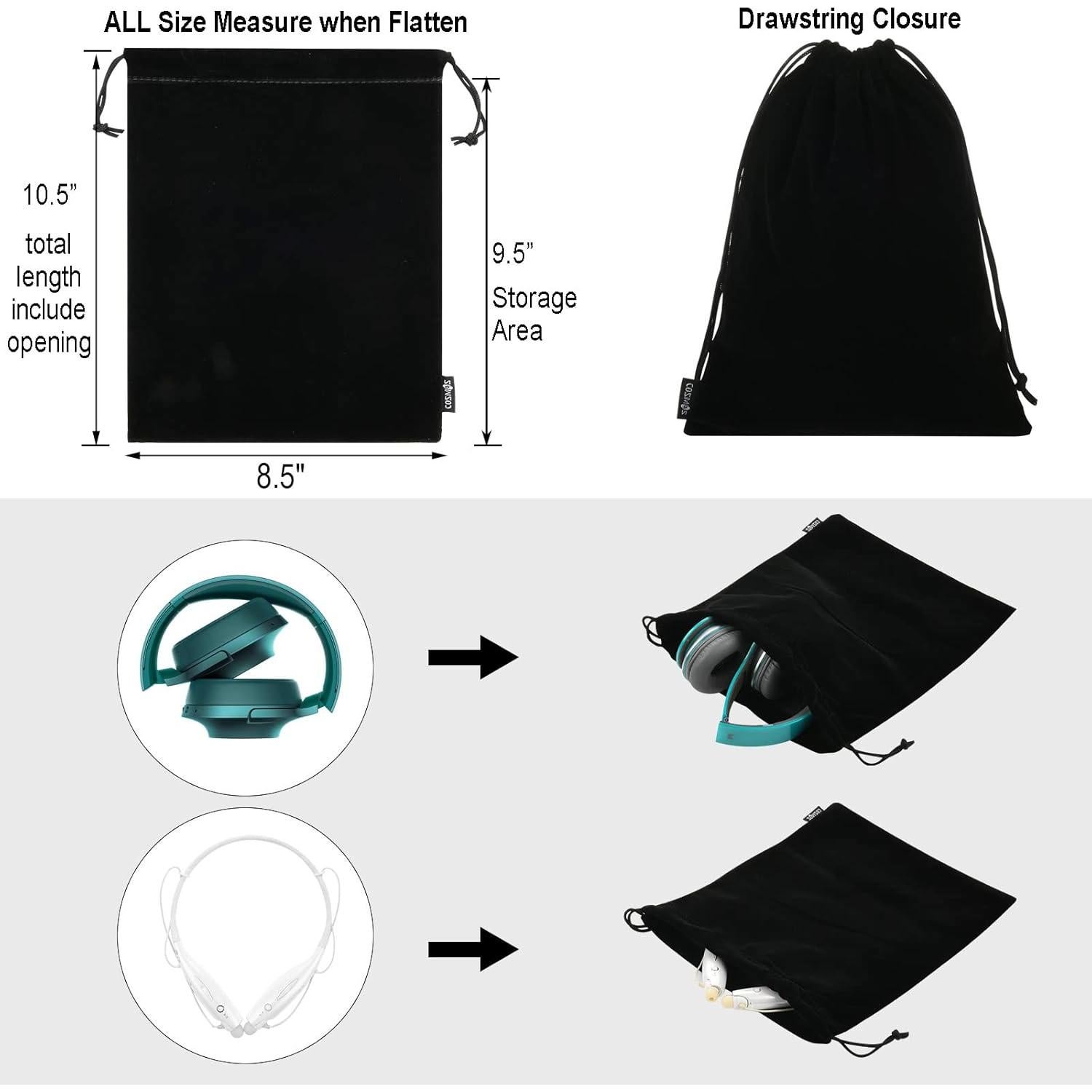 Bolsa de Almacenamiento para Auriculares Cosmos 2 Pcs Negra