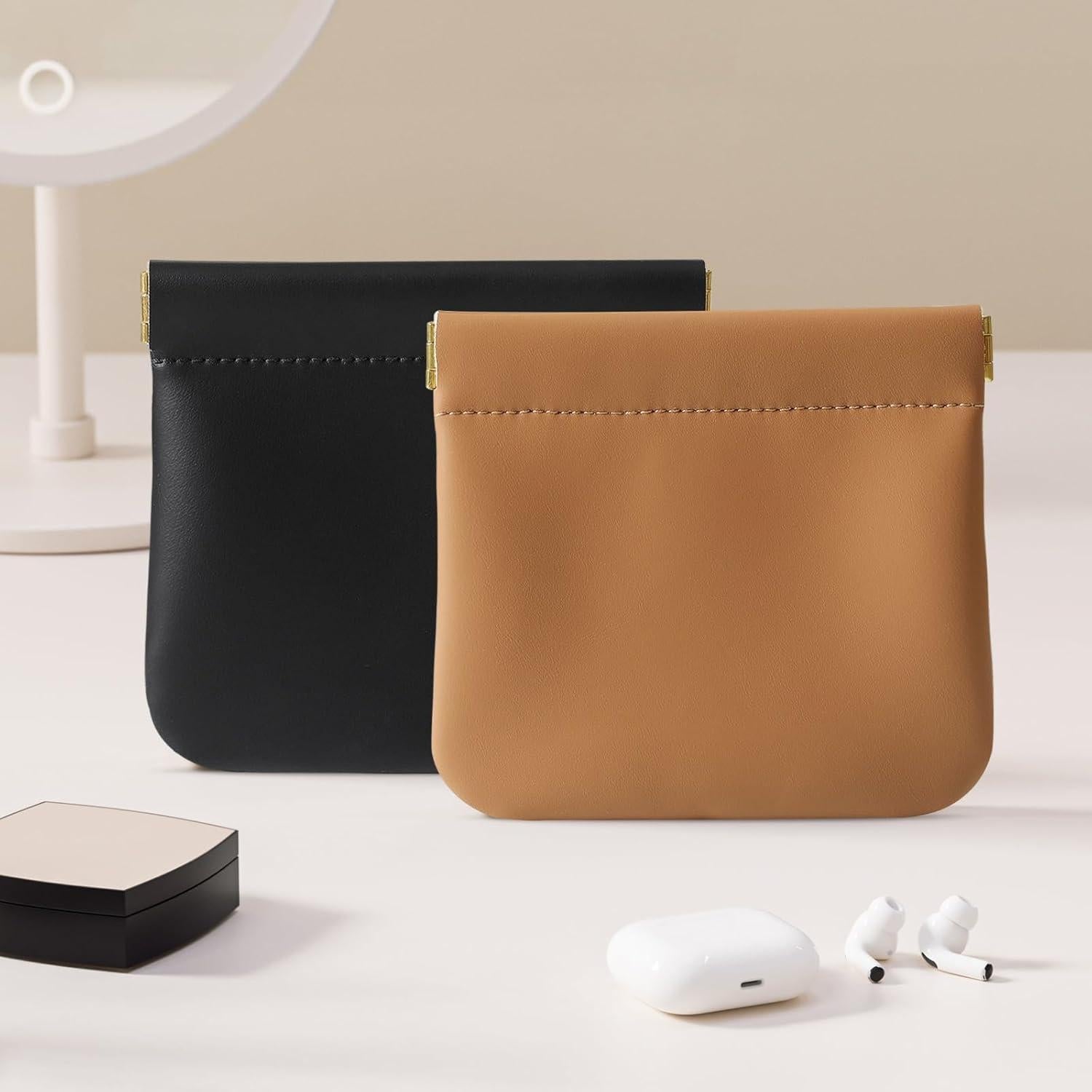 Estuche de Maquillaje Pequeño Cretkhp Negro y Marrón 12.19x11.18cm