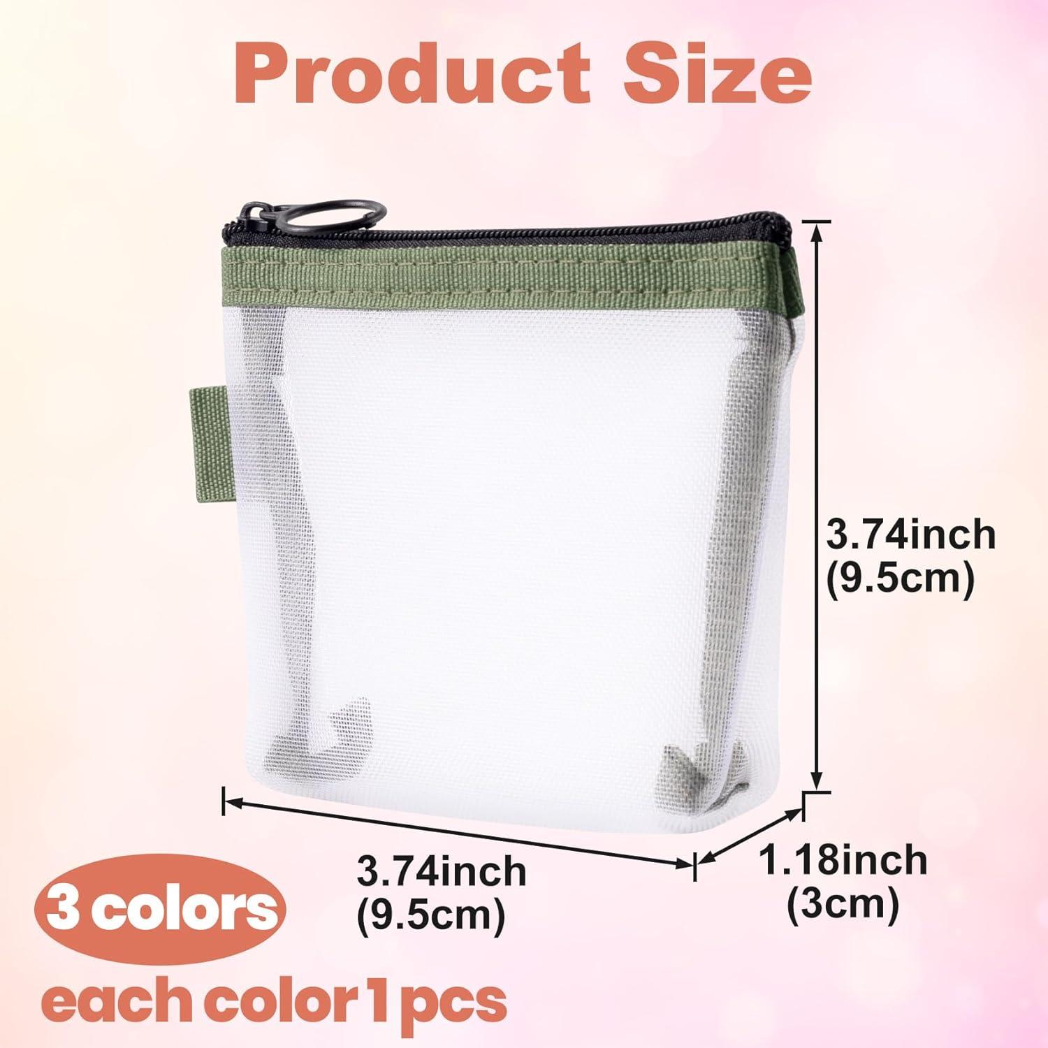 3 Mini Bolsas de Maquillaje de Malla BEIQIYA - Gris, Verde y Amarillo