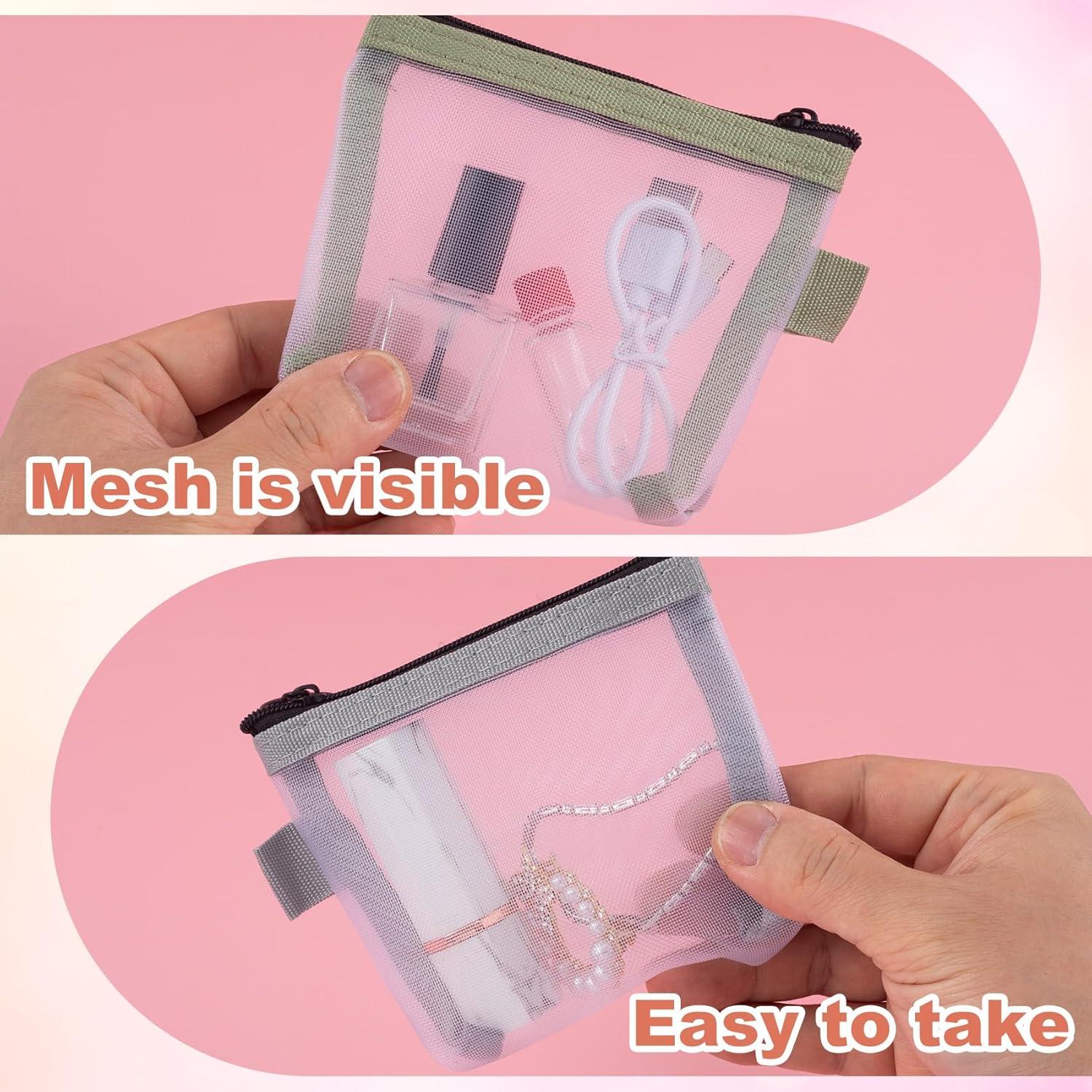 3 Mini Bolsas de Maquillaje de Malla BEIQIYA - Gris, Verde y Amarillo