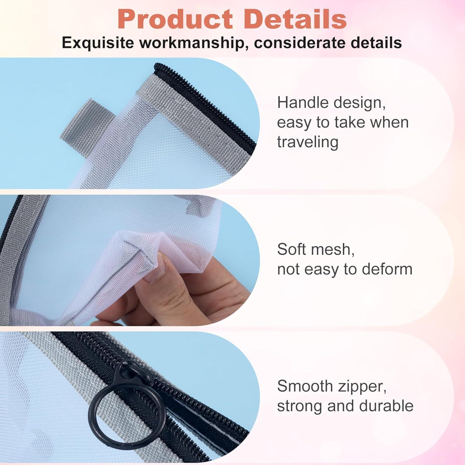 3 Mini Bolsas de Maquillaje de Malla BEIQIYA - Gris, Verde y Amarillo