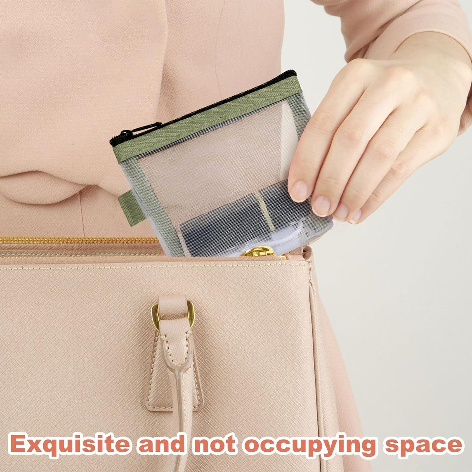 3 Mini Bolsas de Maquillaje de Malla BEIQIYA - Gris, Verde y Amarillo