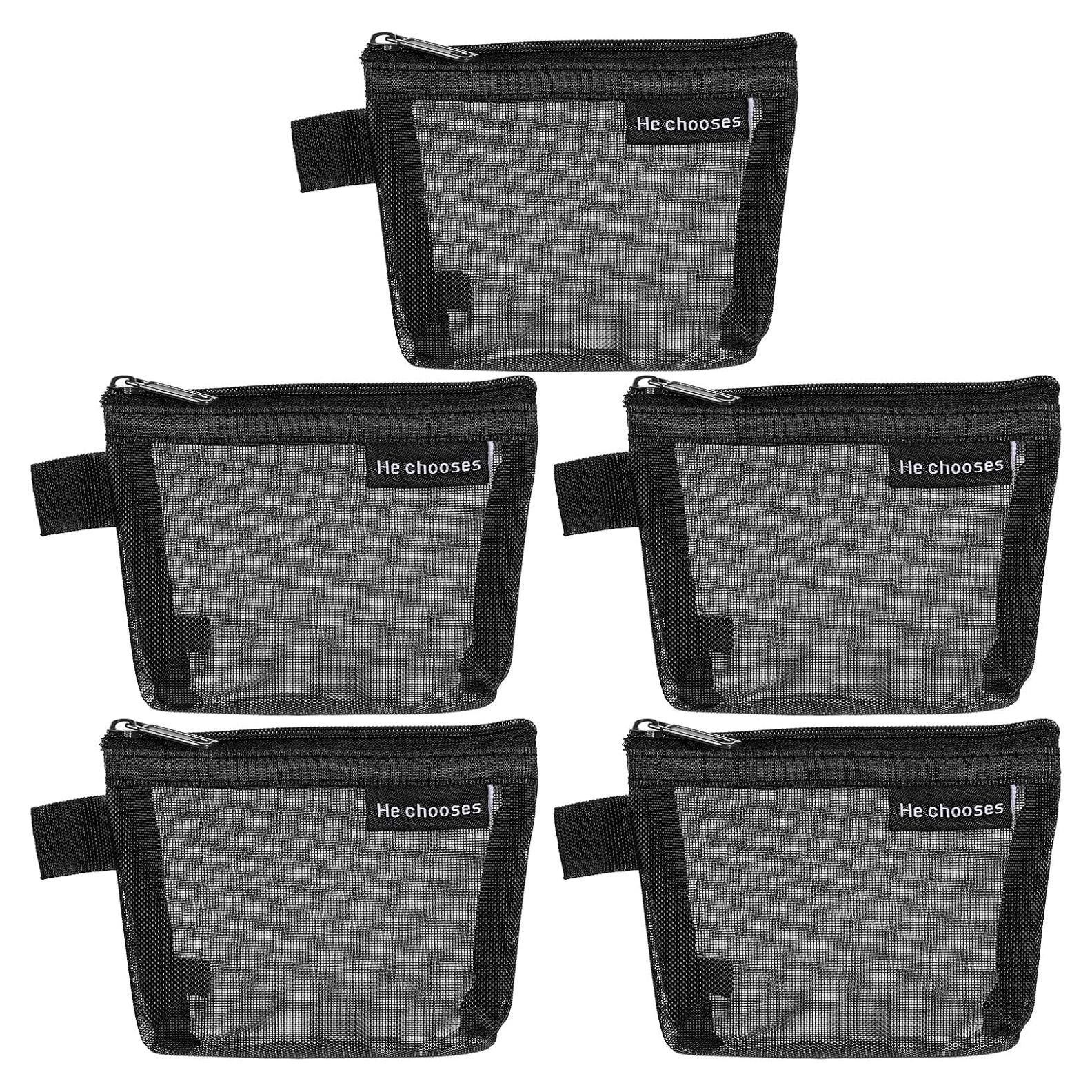 Bolsa de Malla con Cremallera uxcell 12x8 cm 5 Pcs Nylon Negro
