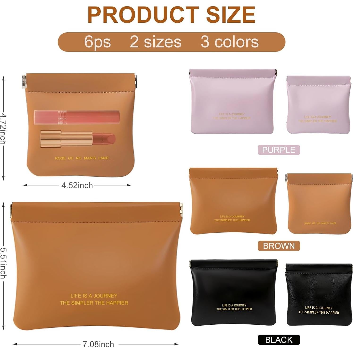 Paquete de 6 bolsas de maquillaje de cuero - 3 grandes y 3 pequeñas