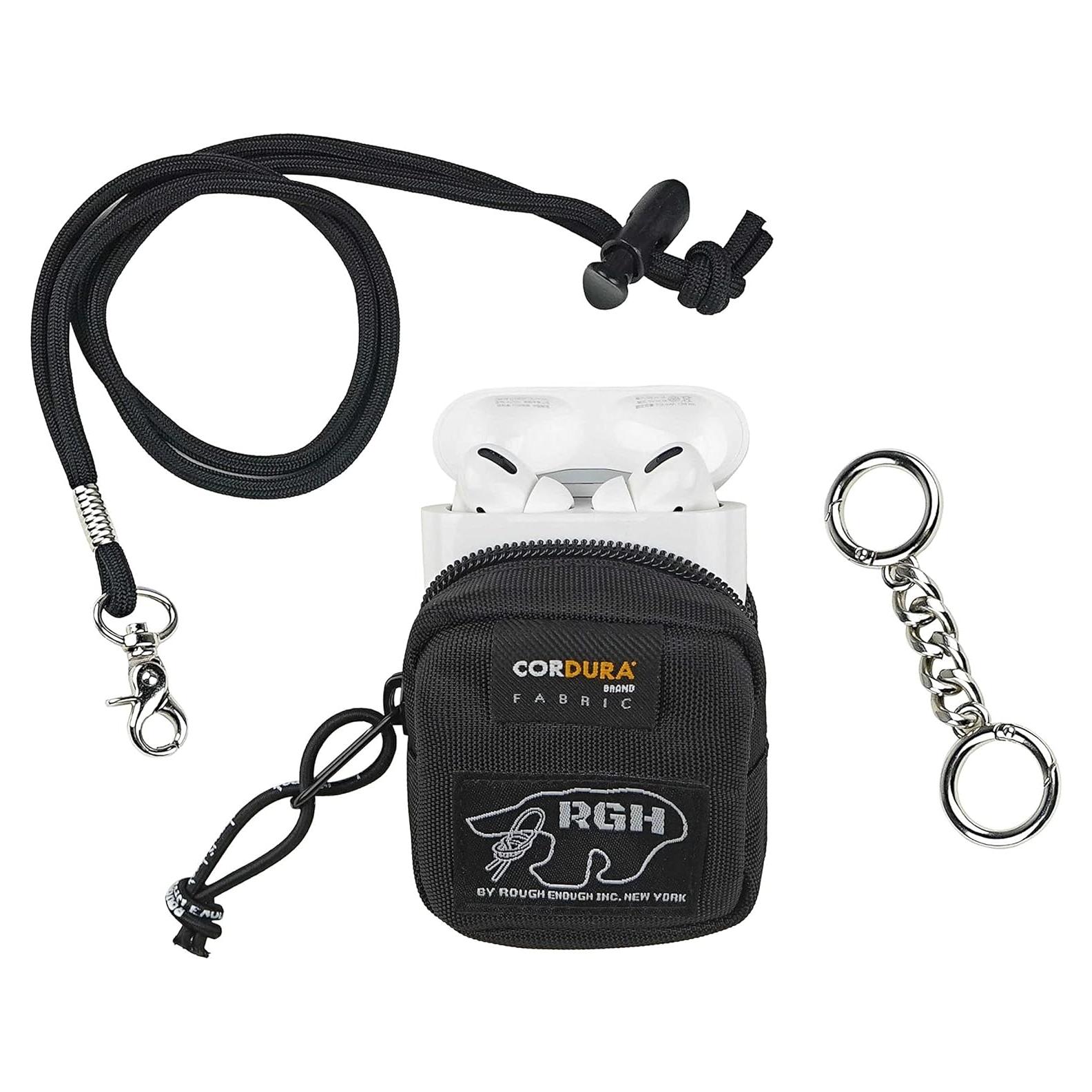 Funda para Auriculares Rough Enough Negra con Cordón y Llavero