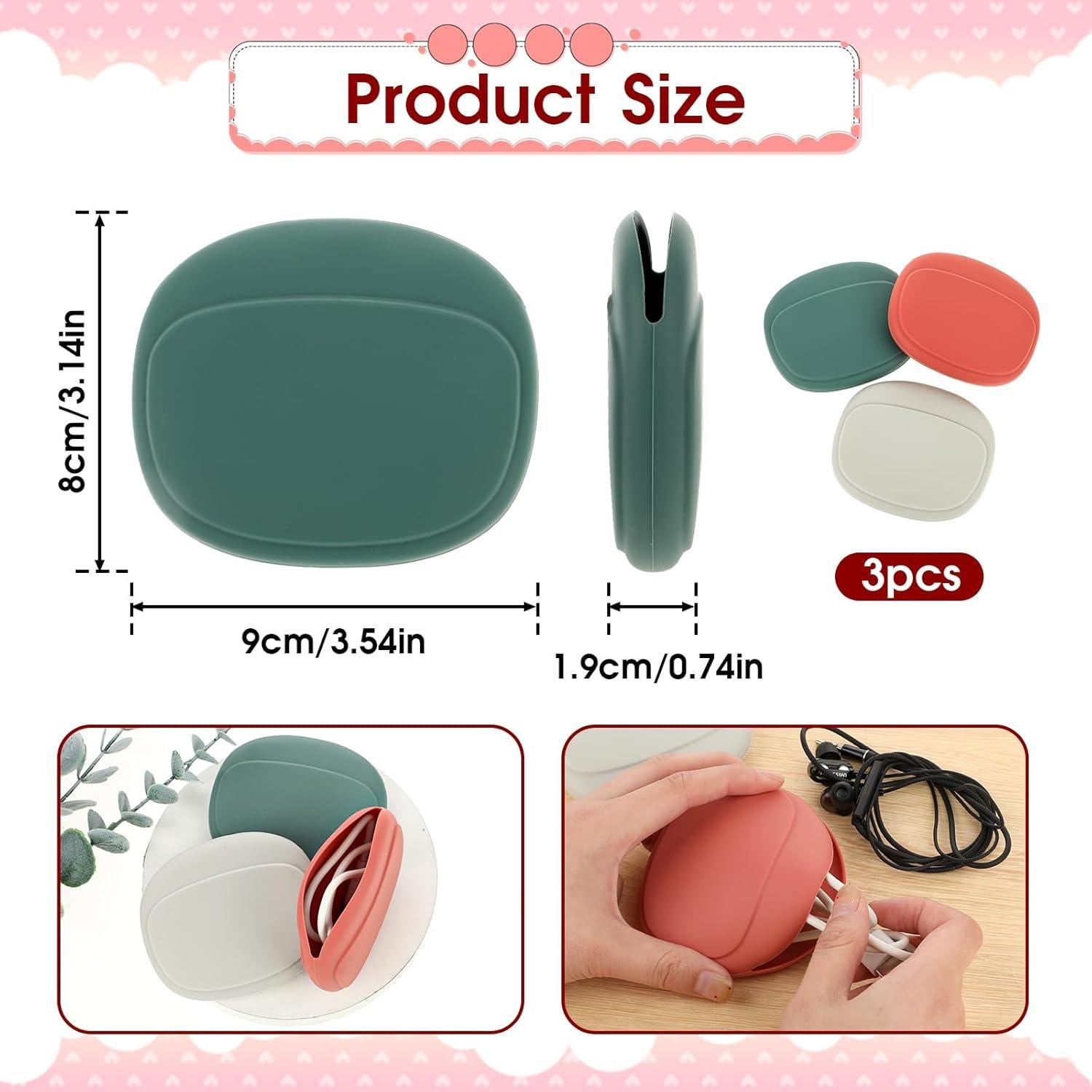 3 PCS Organizador de Auriculares Silicona COMNICO Rojo Verde Blanco