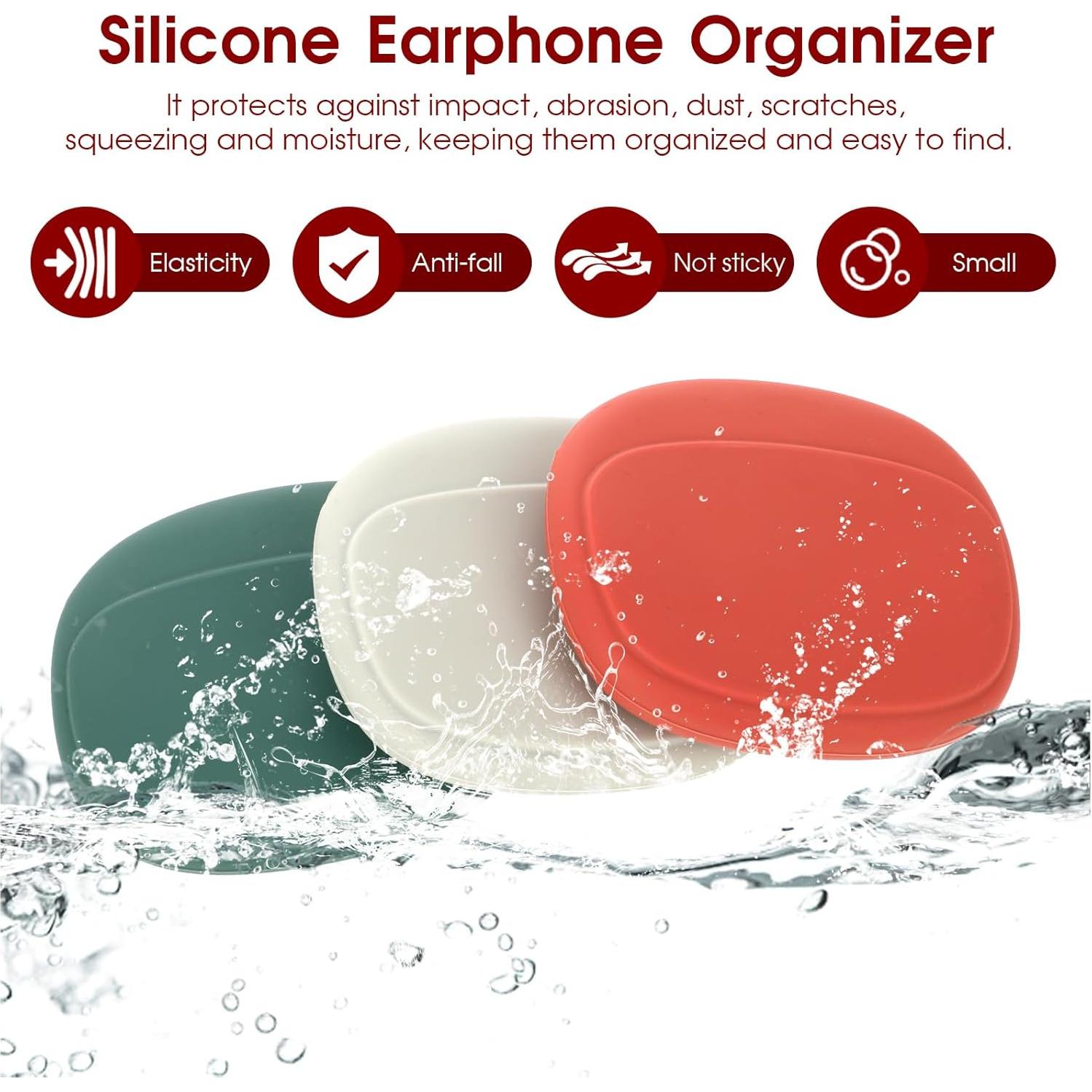 3 PCS Organizador de Auriculares Silicona COMNICO Rojo Verde Blanco