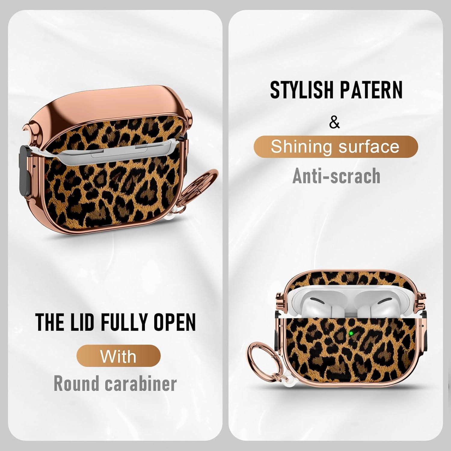 Funda Maxjoy para AirPods Pro 2 con bloqueo de seguridad - Leopardo