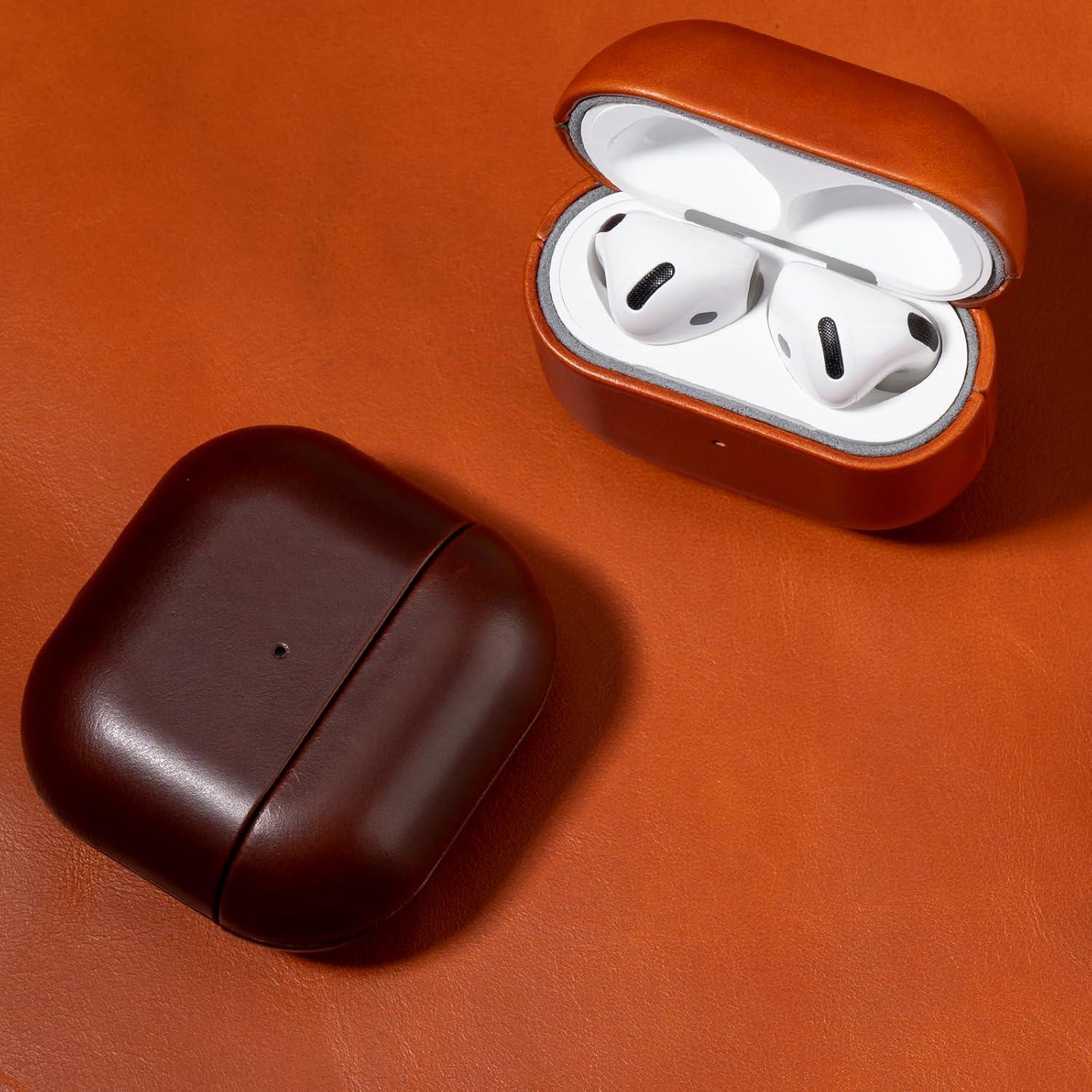 Funda de Cuero Maogoam para AirPods 4ta Generación 2024 - Marrón Rojo