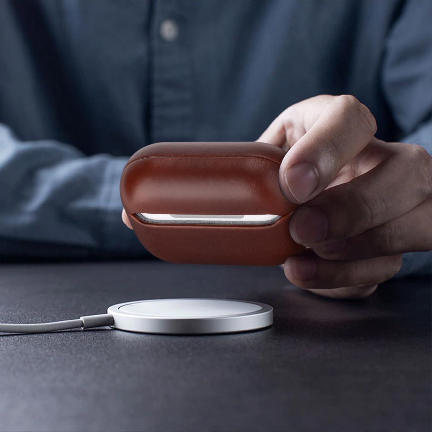 Funda de Cuero Maogoam para AirPods 4ta Generación 2024 - Marrón Rojo