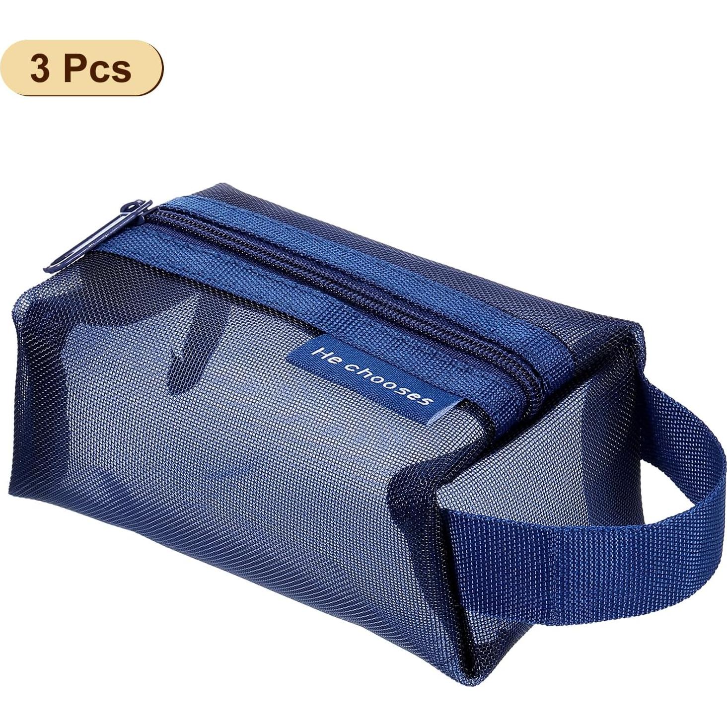 Bolsa de Malla con Cremallera uxcell 10.5x5x6 cm 3 Pcs Azul