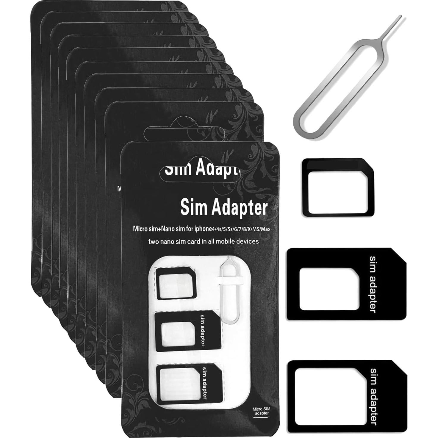 Paquete de 10 Adaptadores SIM 4 en 1 CKANDAY Negro