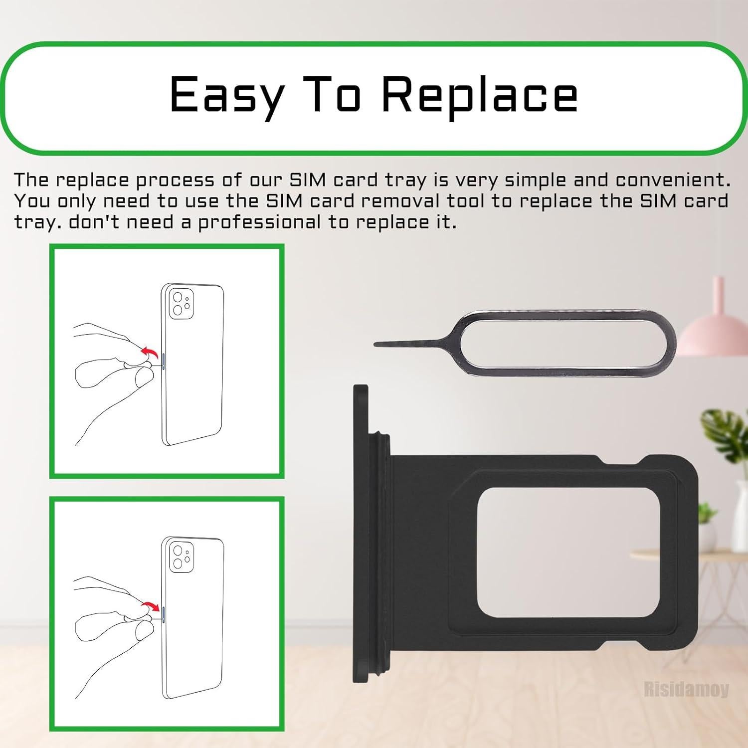 Bandeja de Tarjeta SIM para iPhone XR Risidamoy - Negro