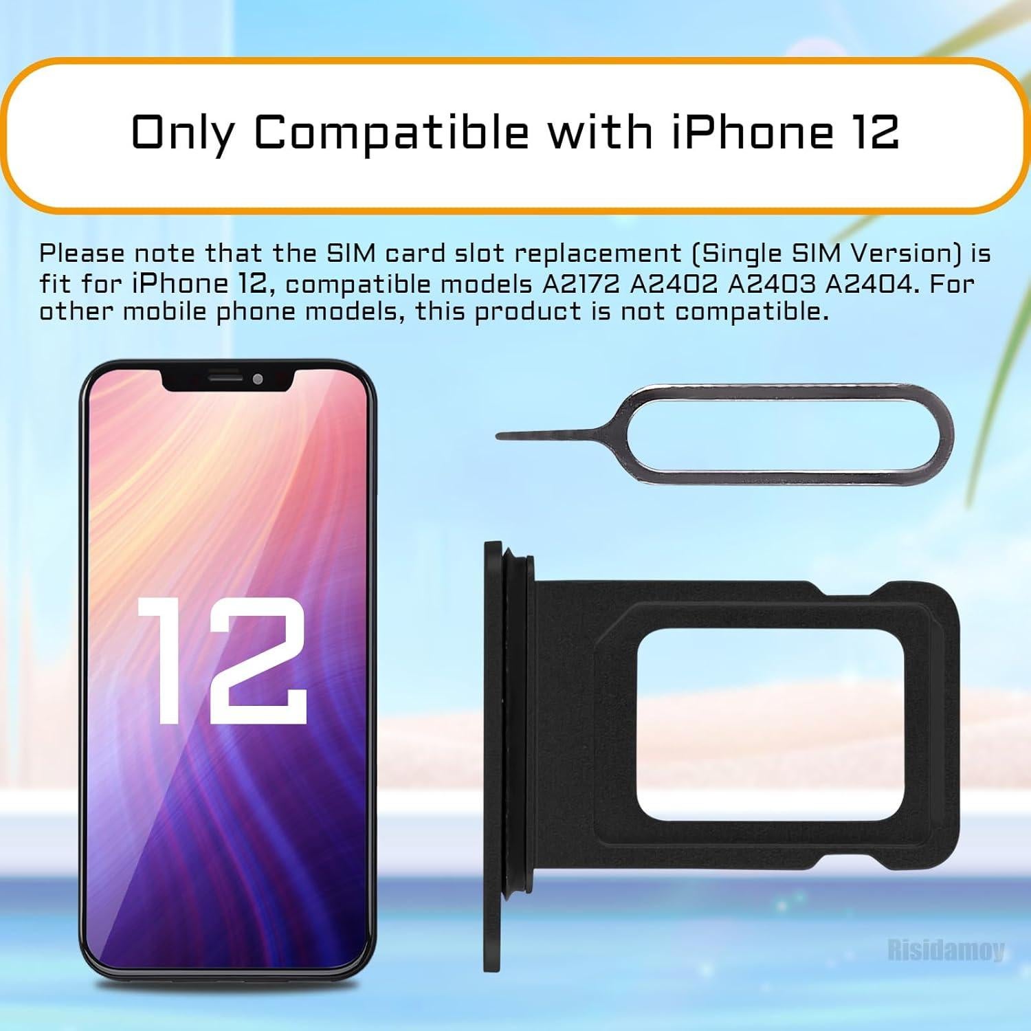 Bandeja de Tarjeta SIM Negra para iPhone 12 - Reemplazo A2172 A2402 A2403 A2404