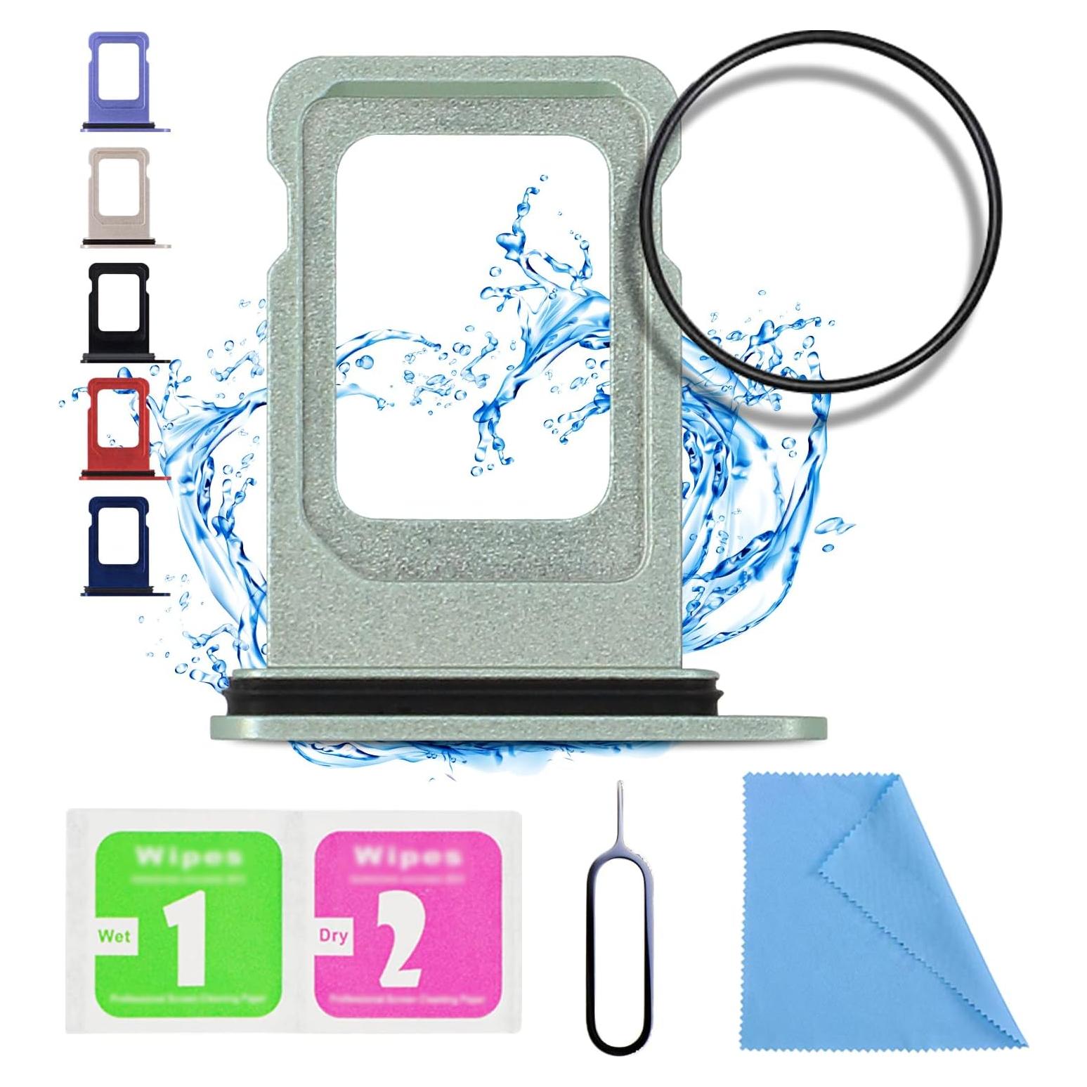 ASDAWN for iPhone 12 SIM Card Slot Replacement for iPhone 12 SIM Card Tray Holder Waterproof Rubber Ring and SIM pin(Single Sim Version 6.1 inches)(Green)