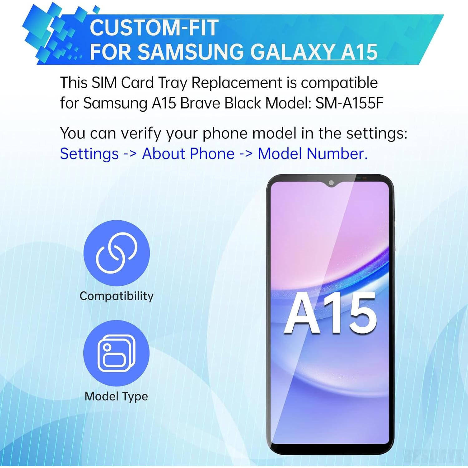 Bandeja de tarjeta SIM Samsung Galaxy A15 SM-A155F Negra