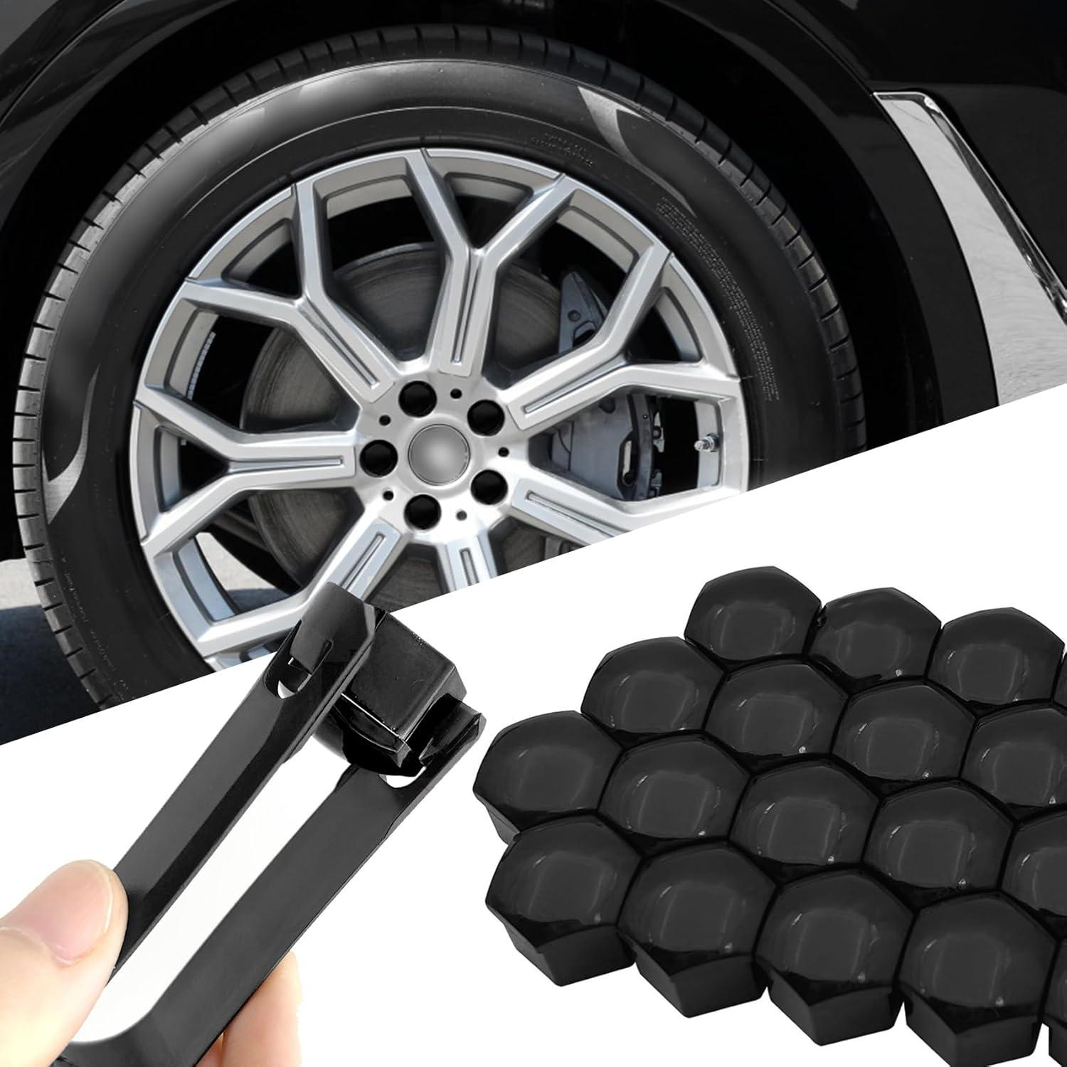 20 Cubiertas de Tuercas de Llantas Damwot 17mm Hexagonales Negro