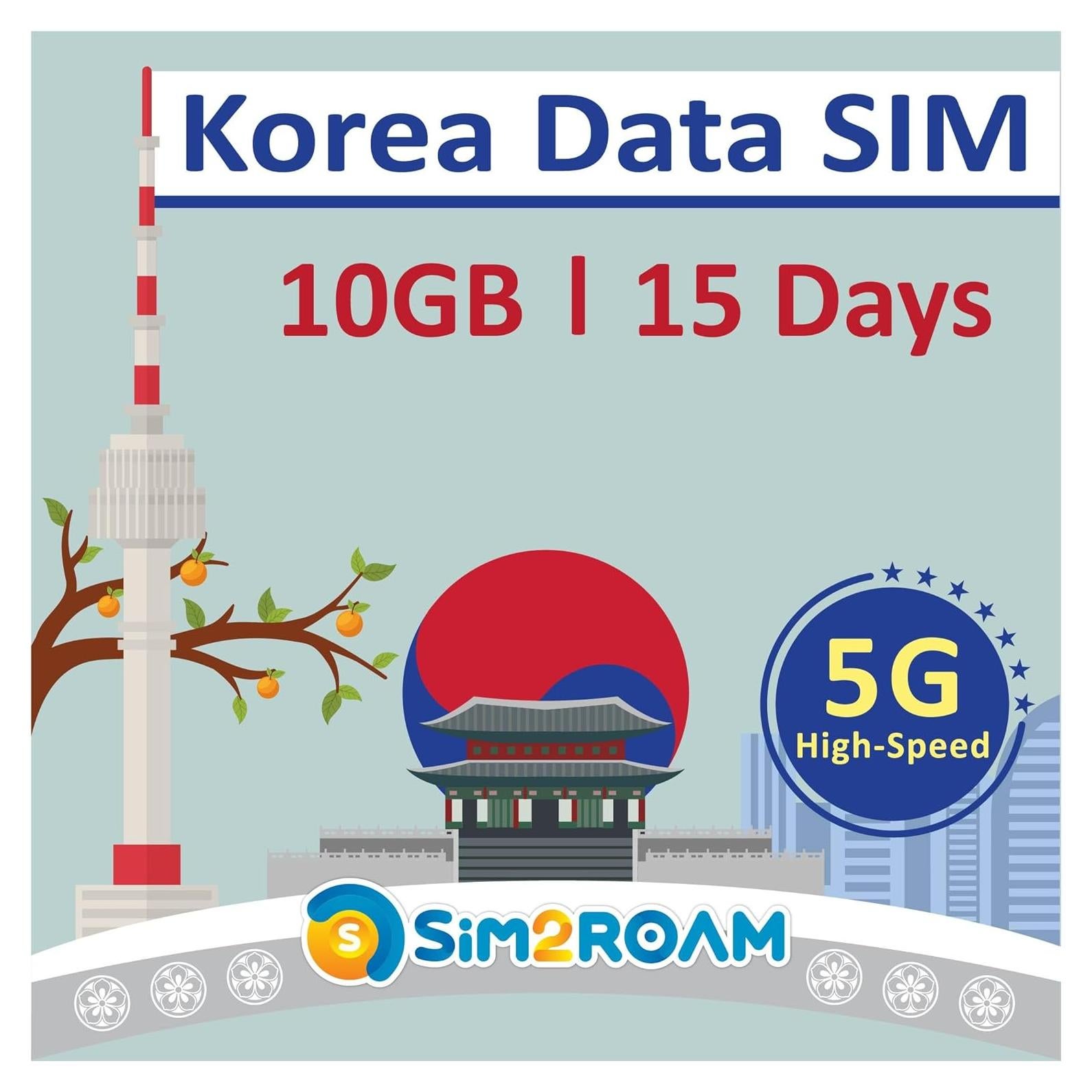 Tarjeta SIM de viaje Korea Data 10GB 15 días 5G/4G LTE