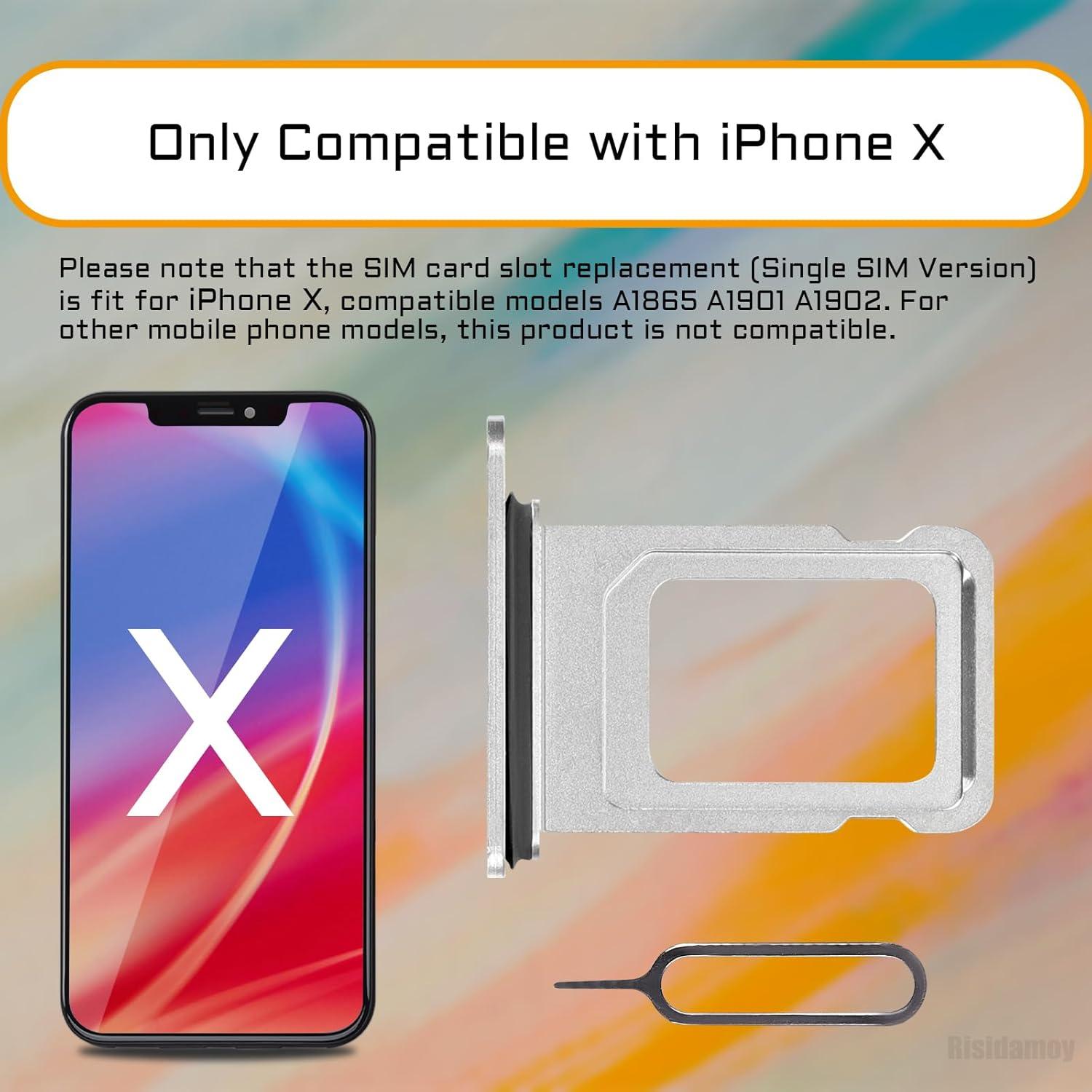 Soporte Bandeja SIM iPhone X Risidamoy Plateado Kit Reparación