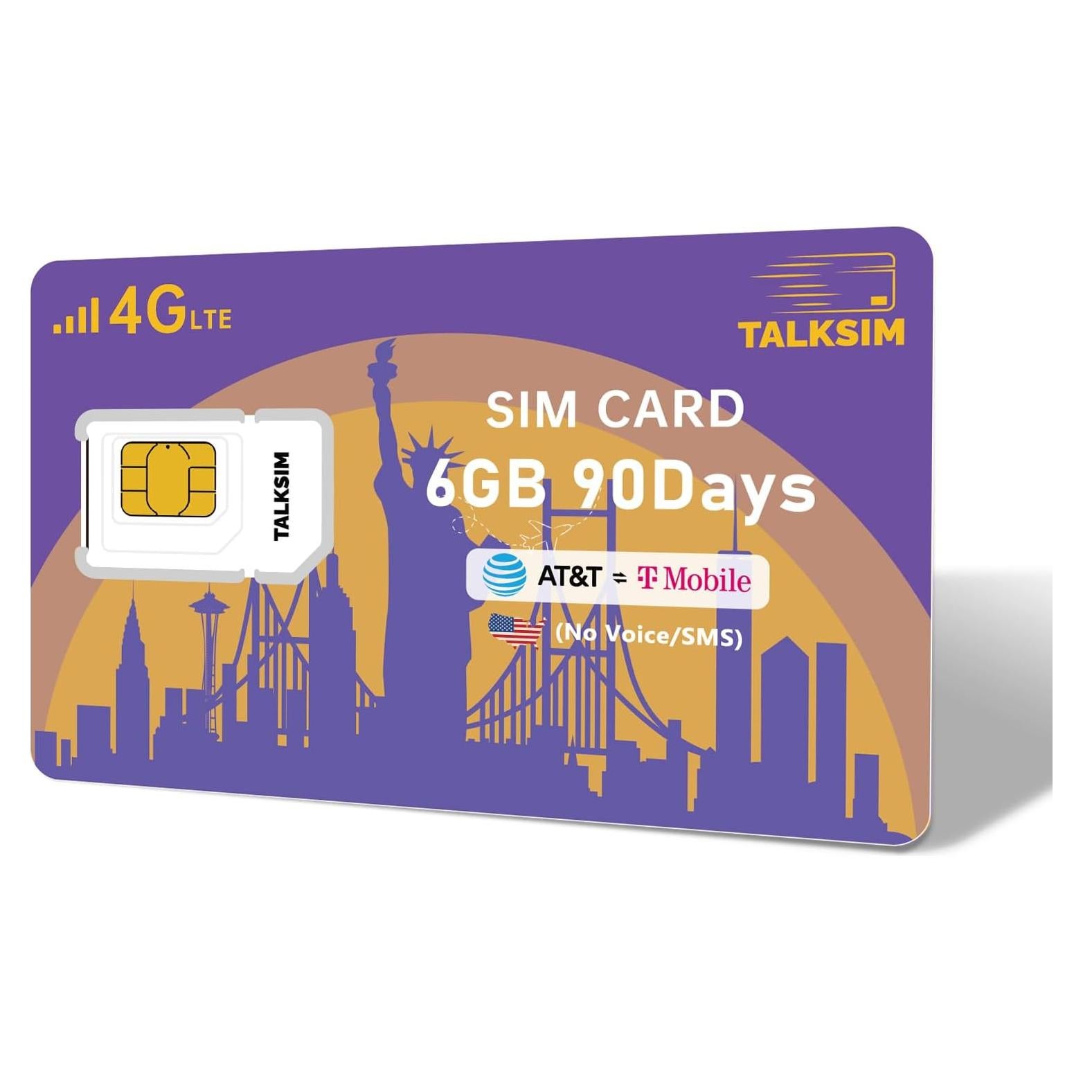 Tarjeta SIM de Datos 6GB 90 Días TalkSim 4G LTE EE. UU.
