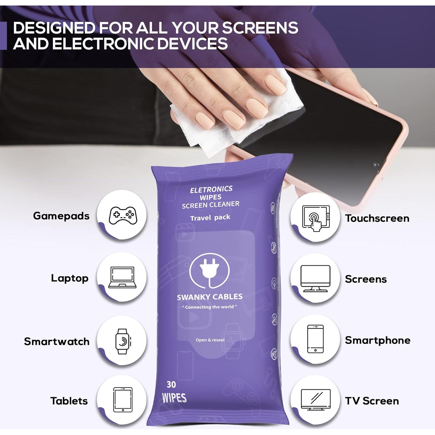 Toallitas Limpiadoras de Pantallas Swanky Cables 30 Unidades
