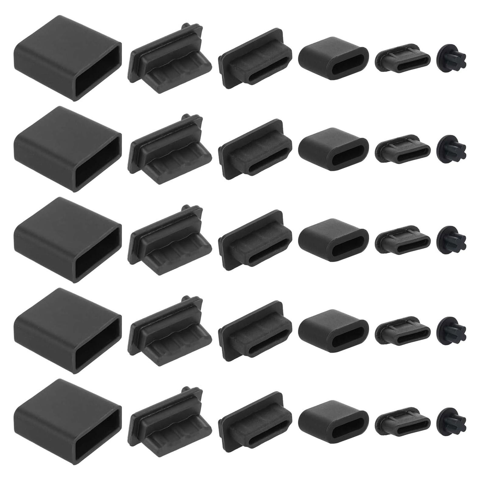 30 Tapones Antipolvo USB y HDMI InnoHHustle - Silicona Negra