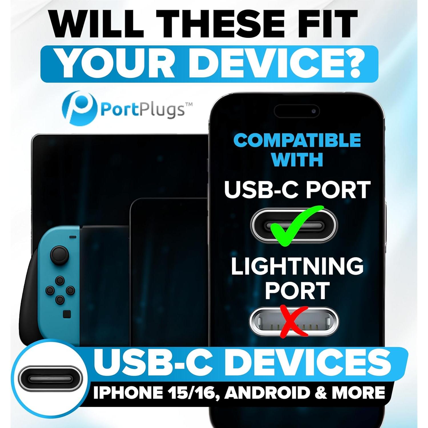 Tapones Antipolvo USB-C PortPlugs - 10 Pares Negros