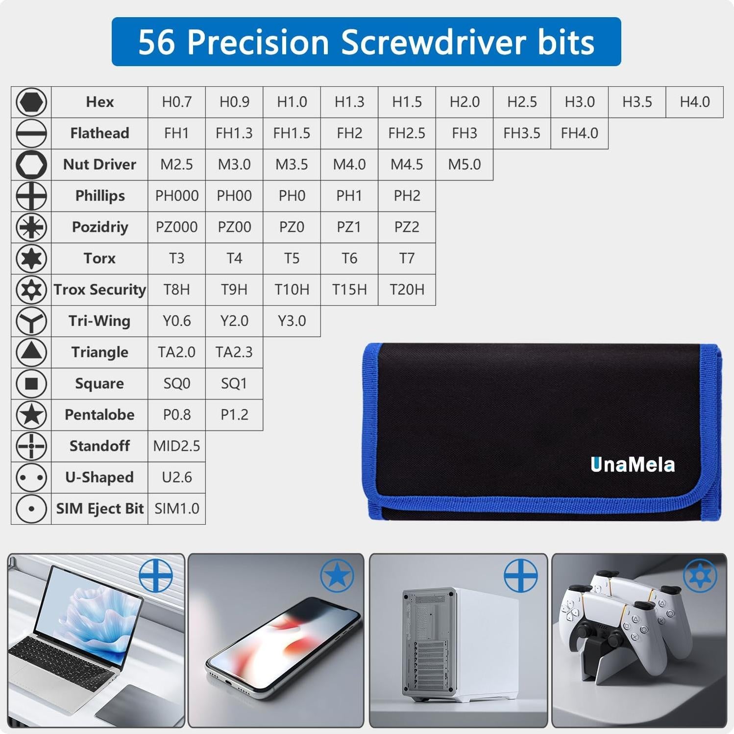 Kit de Herramientas 80 en 1 UnaMela para Reparación de PC y Consolas