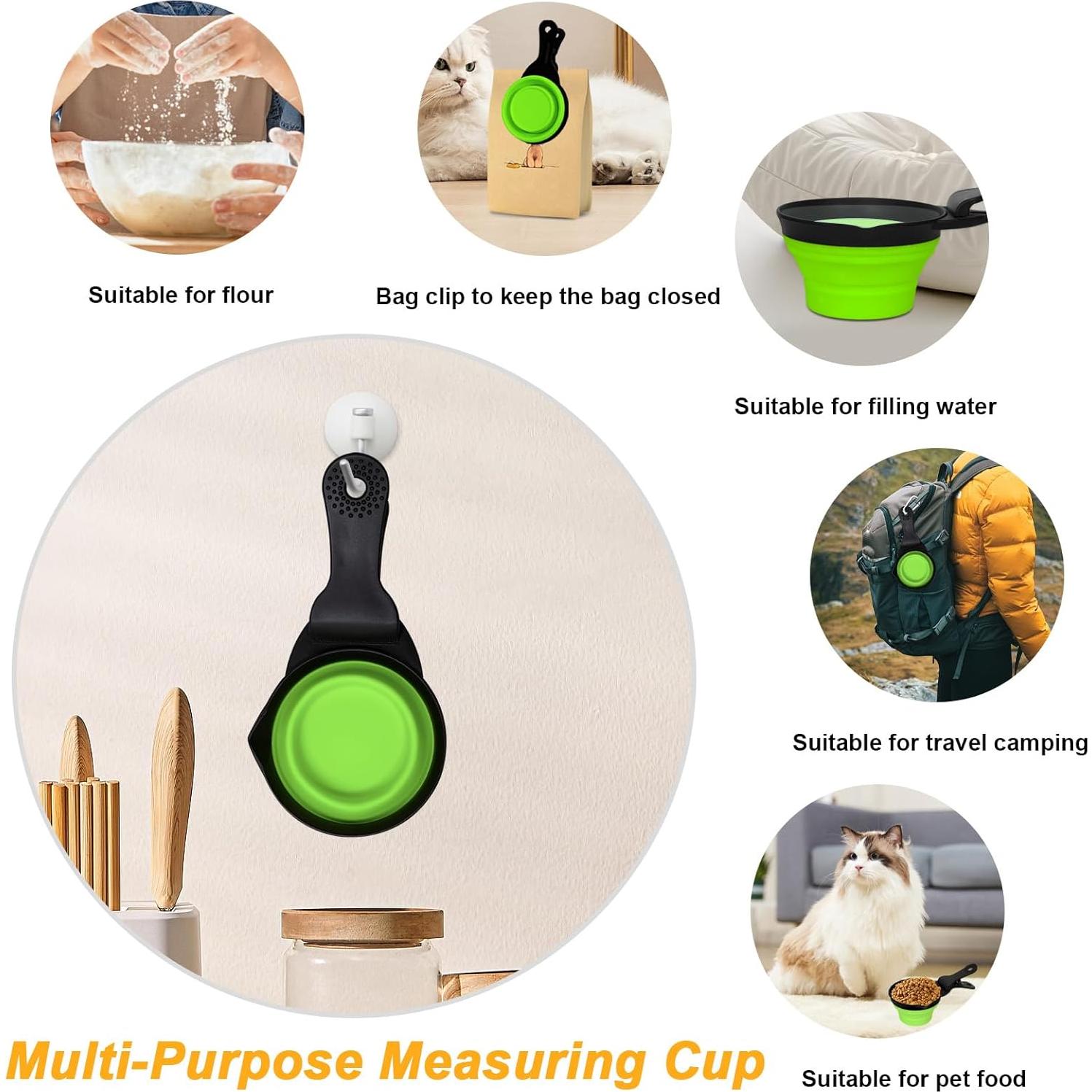 Cuchara Plegable para Comida de Perro 1 Taza Verde - 3 en 1