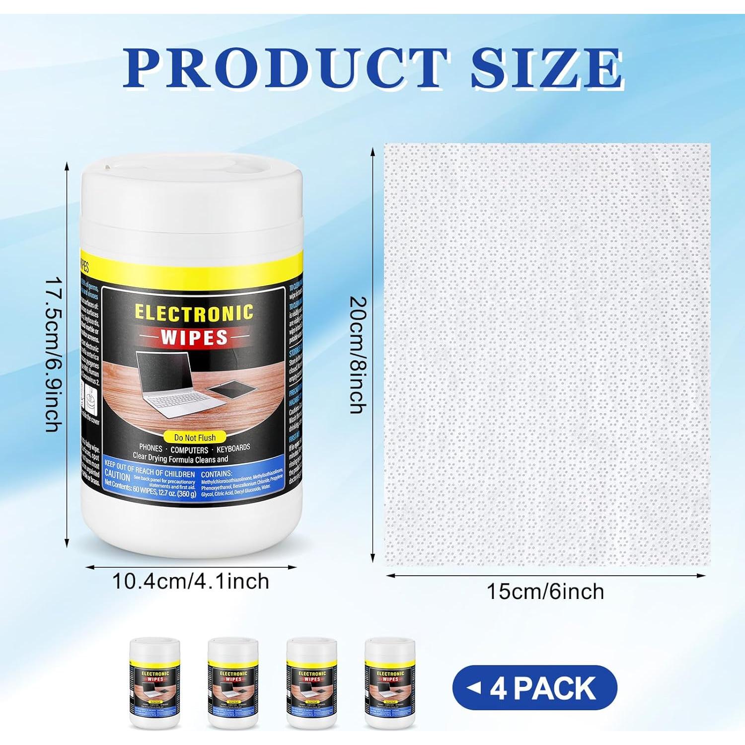 Paquete de 4 Toallitas Limpiadoras Threlaco para Pantallas 240 Unidades