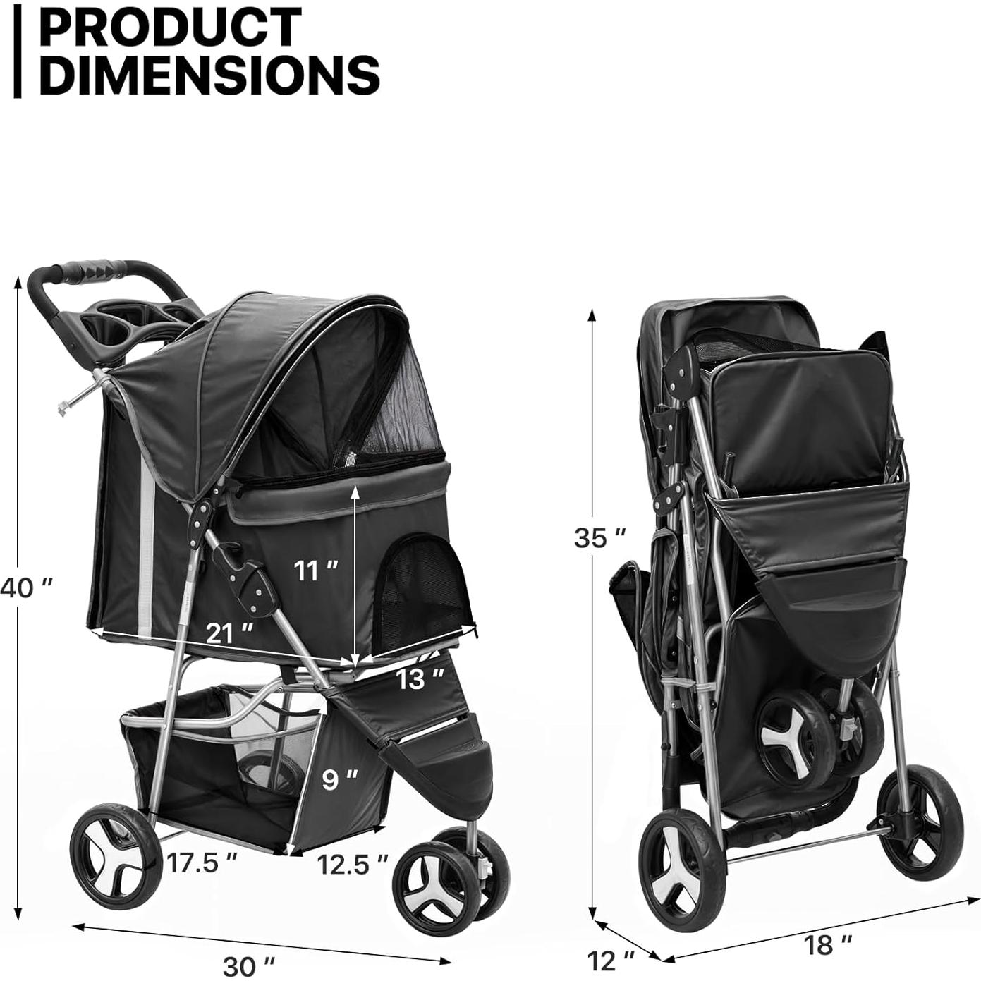 Carrito Plegable para Mascotas MoNiBloom Negro 15 kg