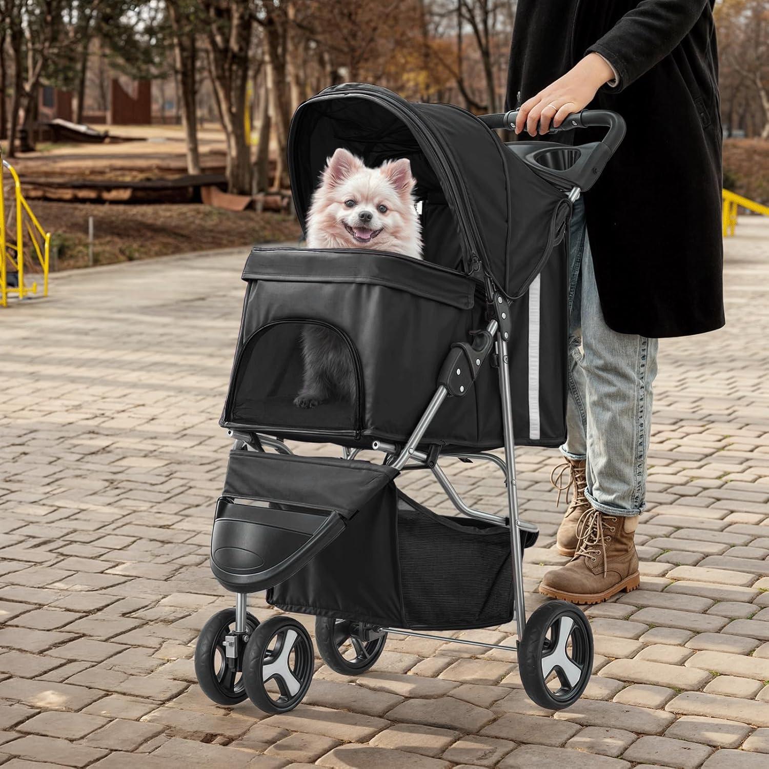 Carrito Plegable para Mascotas MoNiBloom Negro 15 kg