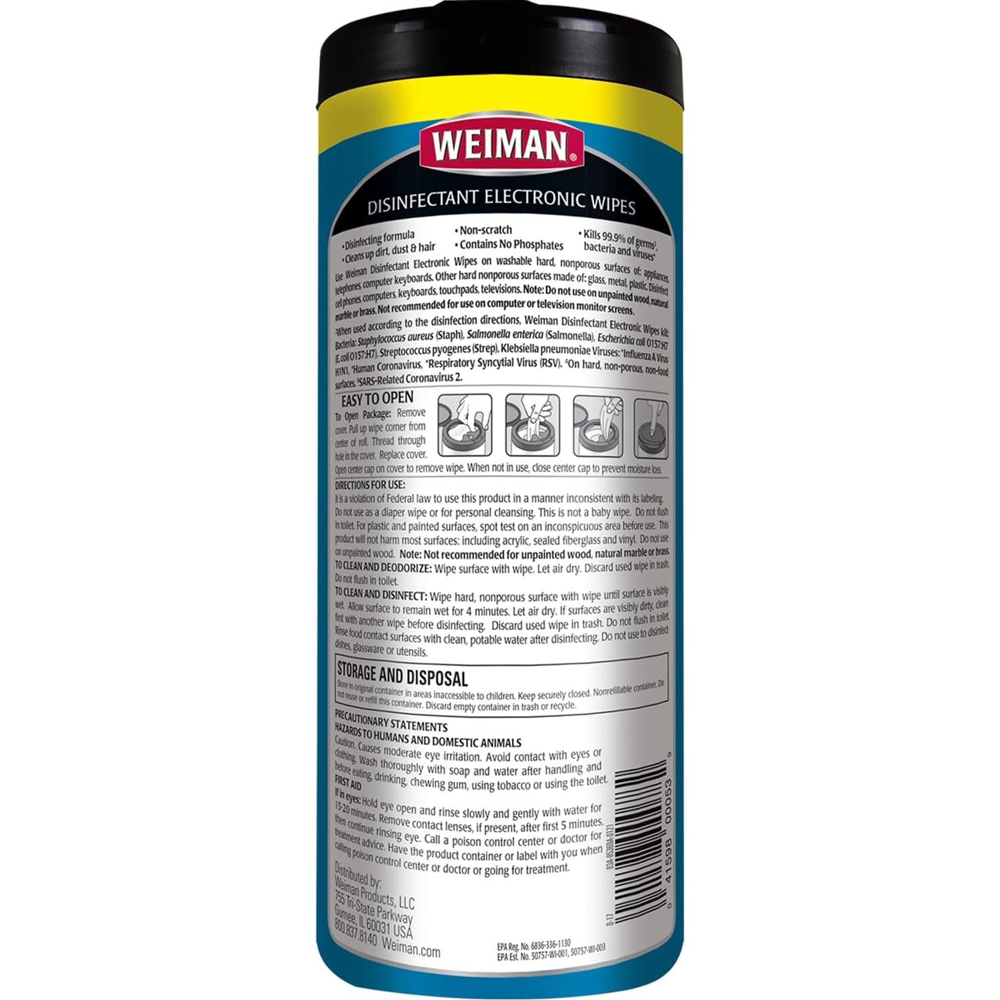 Toallitas de Limpieza Desinfectantes Weiman 30 Unidades