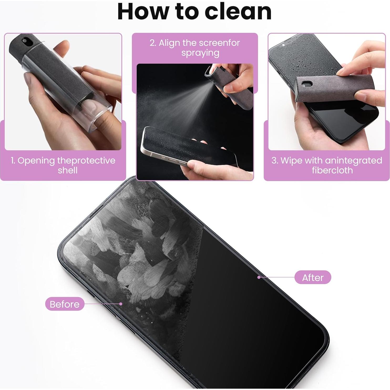 Kit Limpiador Pantalla 2 Pcs Rosa y Gris - Spray y Paño Microfibra