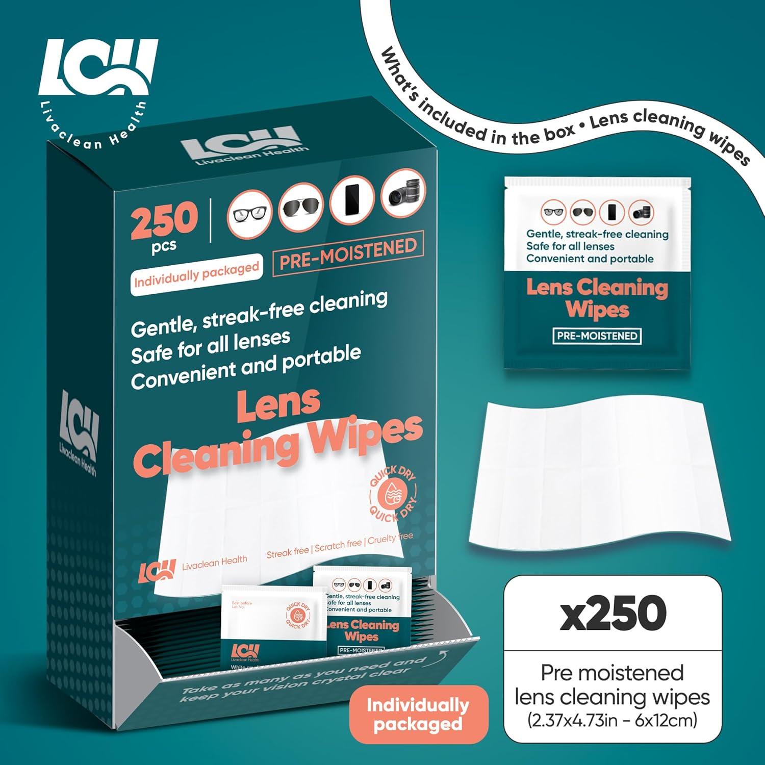 250 Toallitas Limpiadoras para Gafas Livaclean - Prehumedecidas