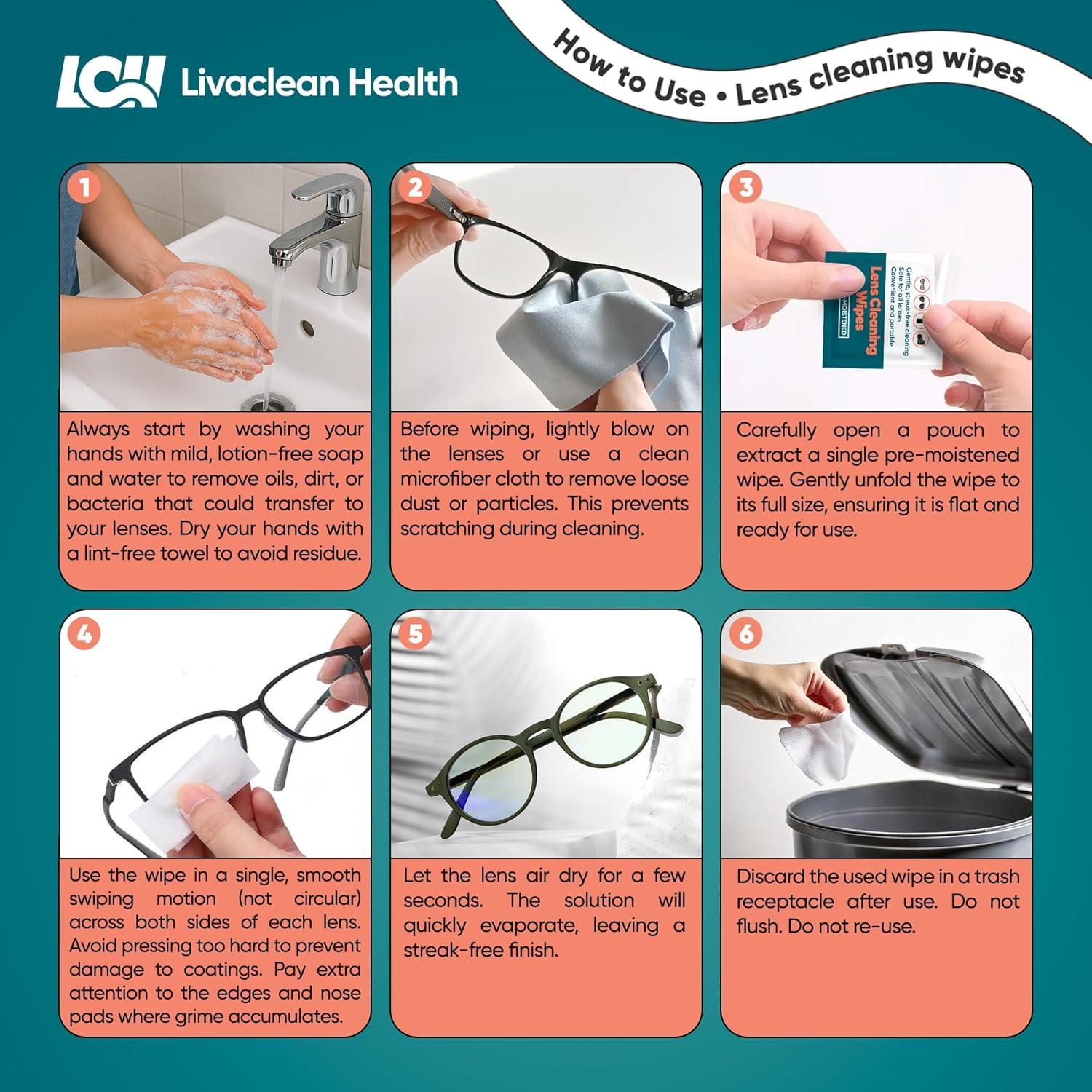 250 Toallitas Limpiadoras para Gafas Livaclean - Prehumedecidas