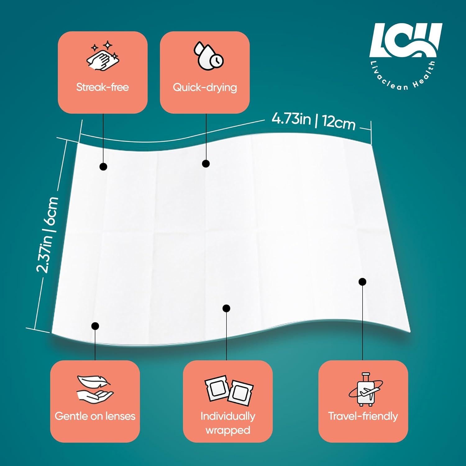 250 Toallitas Limpiadoras para Gafas Livaclean - Prehumedecidas