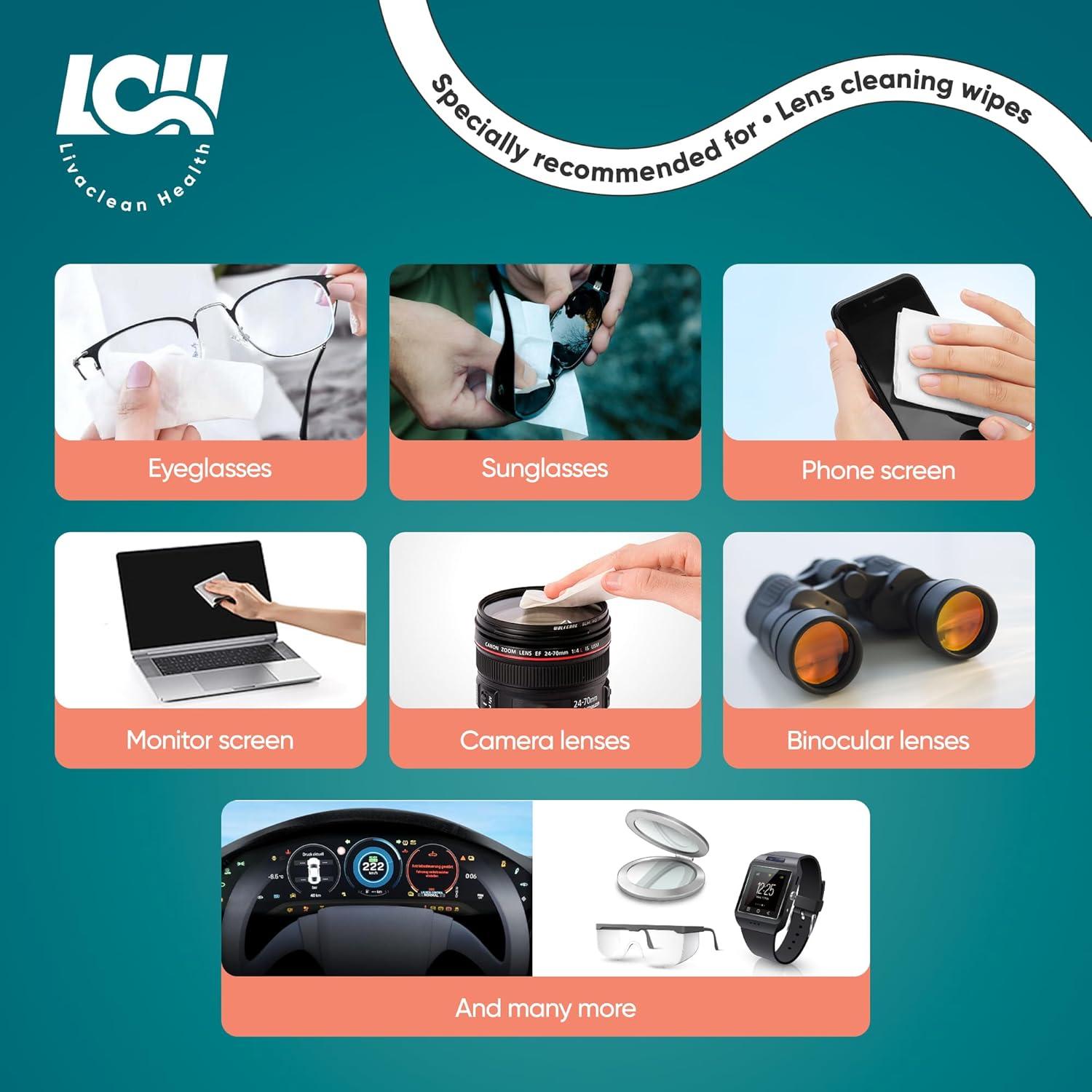 250 Toallitas Limpiadoras para Gafas Livaclean - Prehumedecidas