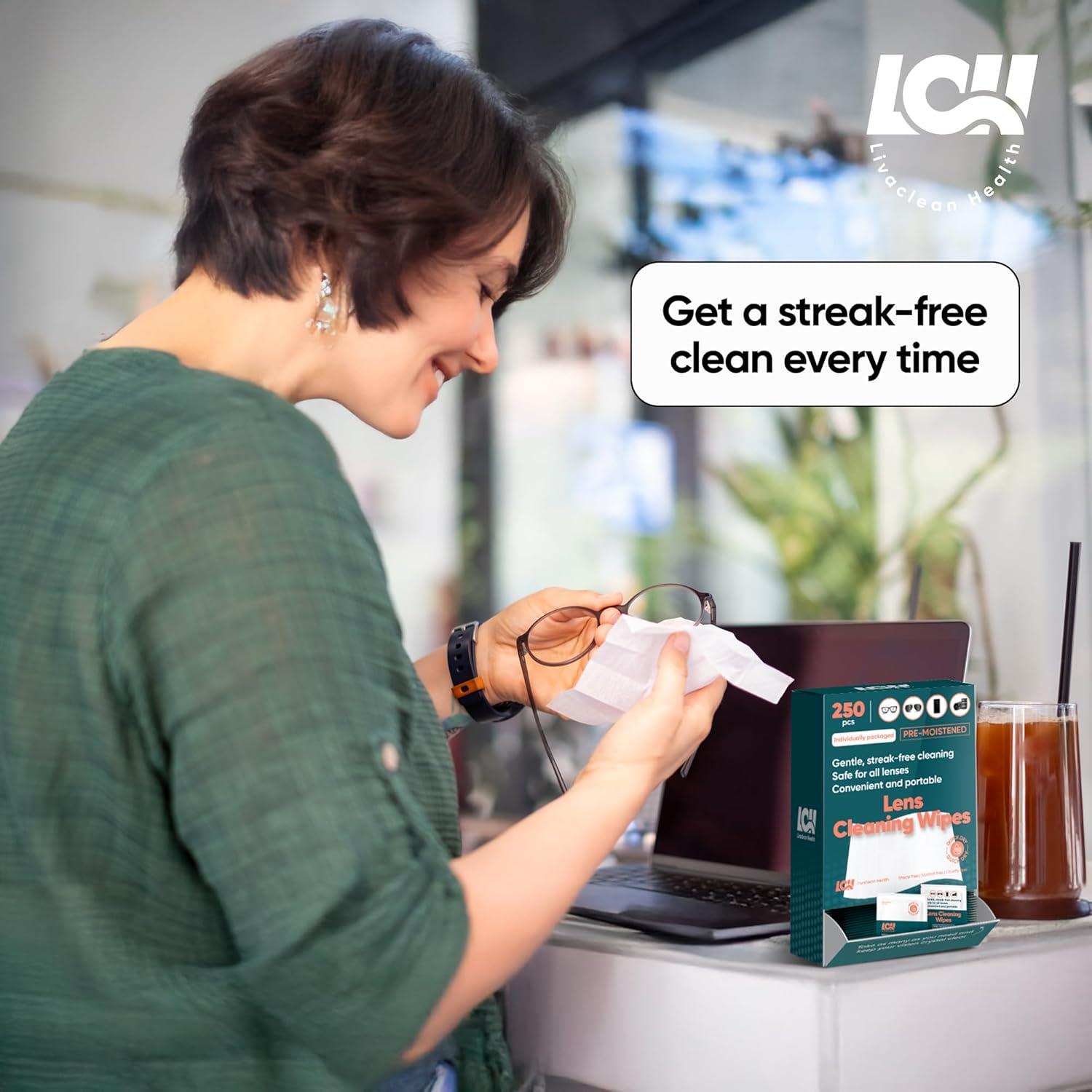 250 Toallitas Limpiadoras para Gafas Livaclean - Prehumedecidas