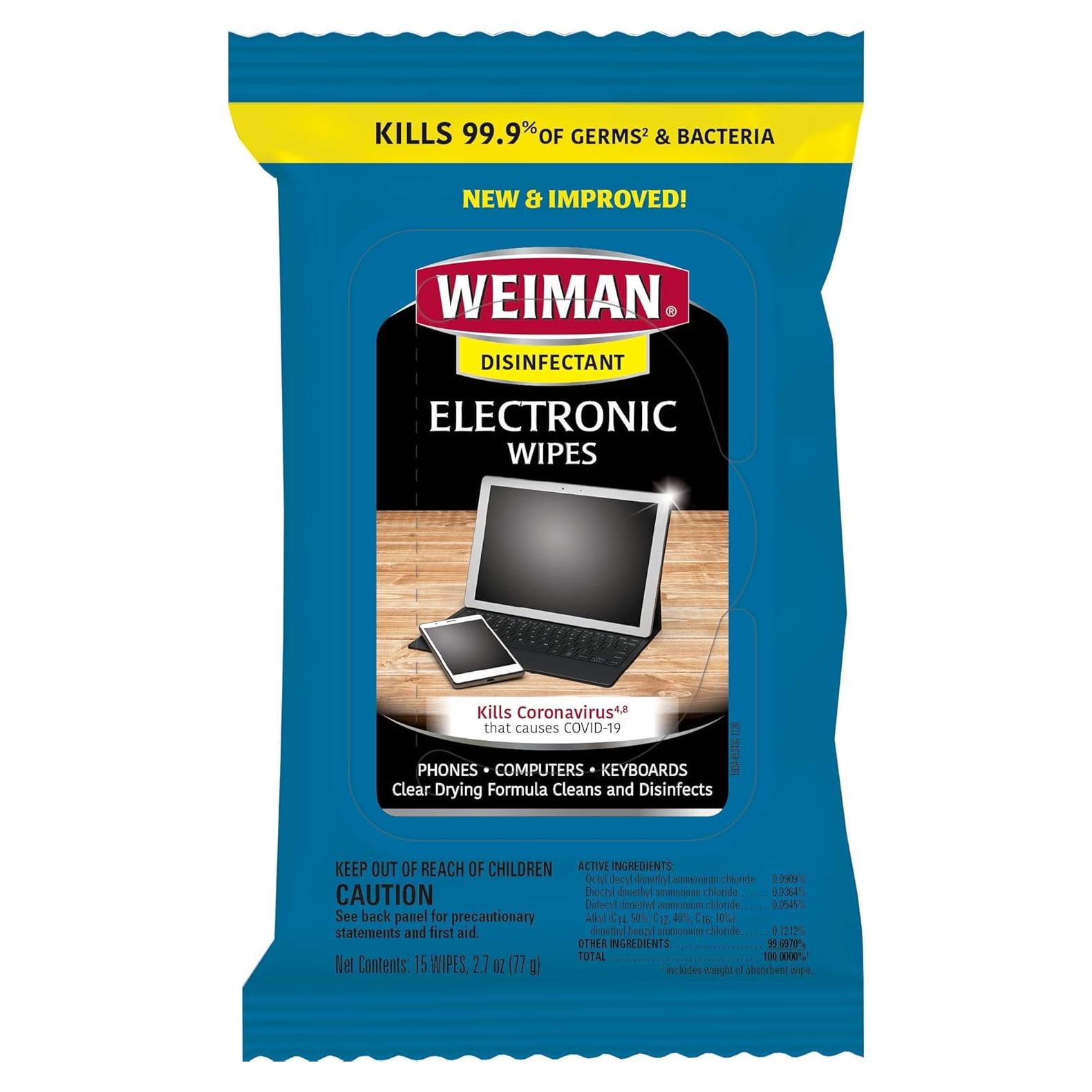 Toallitas Desinfectantes Weiman para Electrónicos - 15 Unidades