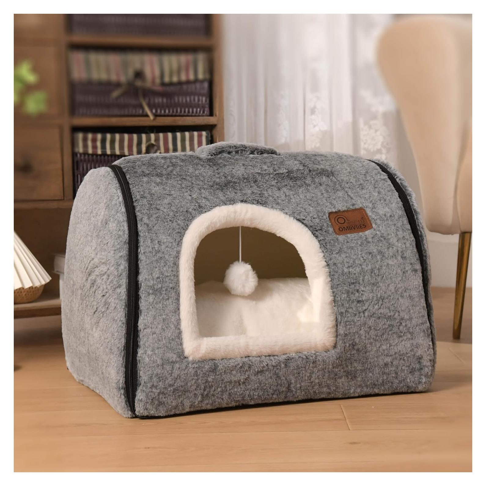 Cama para Gatos OMLIVLIES Cueva Gris Oscuro 44.9x37.8 cm