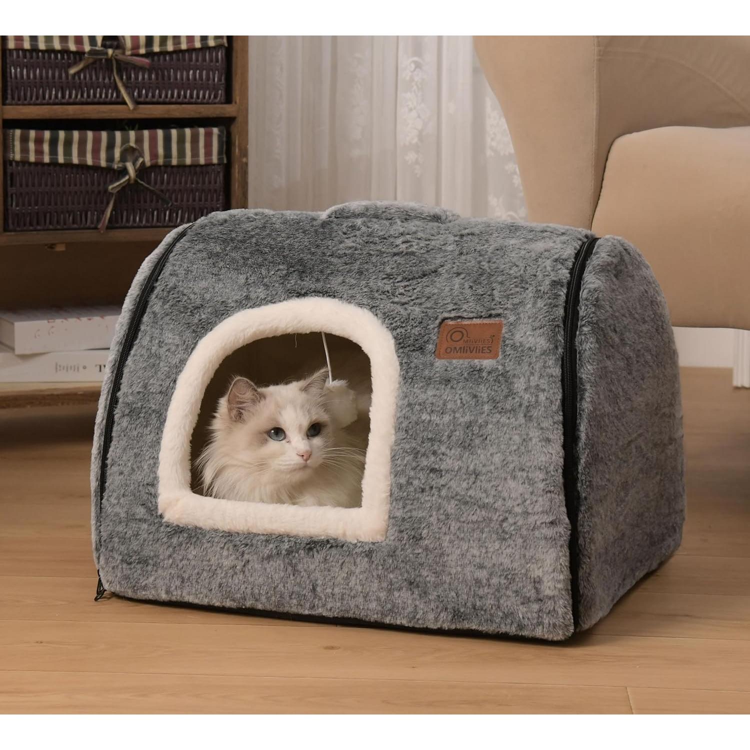 Cama para Gatos OMLIVLIES Cueva Gris Oscuro 44.9x37.8 cm