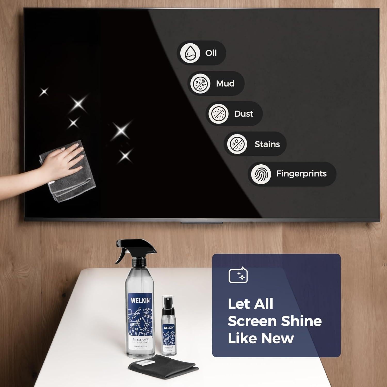 Kit de Spray Limpiador de Pantallas WELKIN 550ml + 60ml