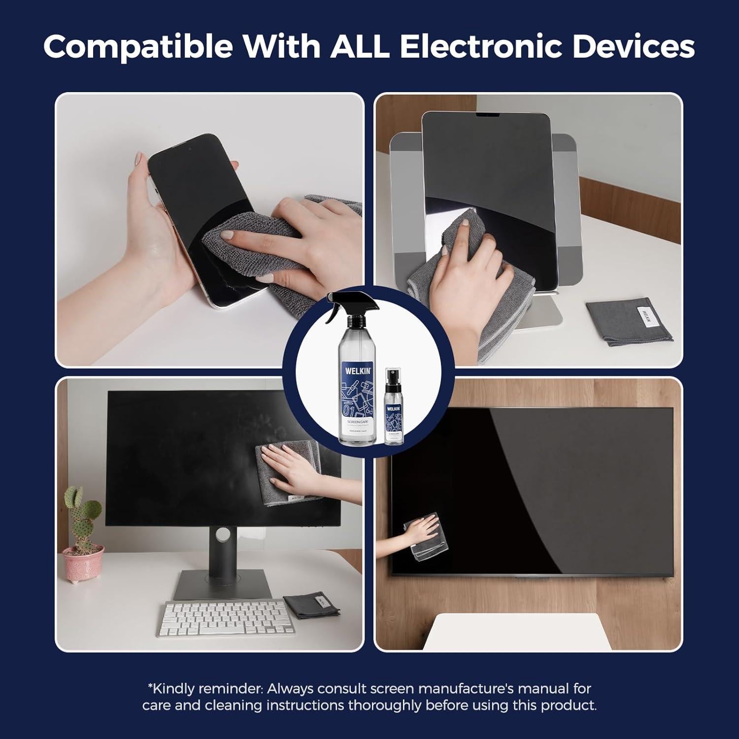 Kit de Spray Limpiador de Pantallas WELKIN 550ml + 60ml