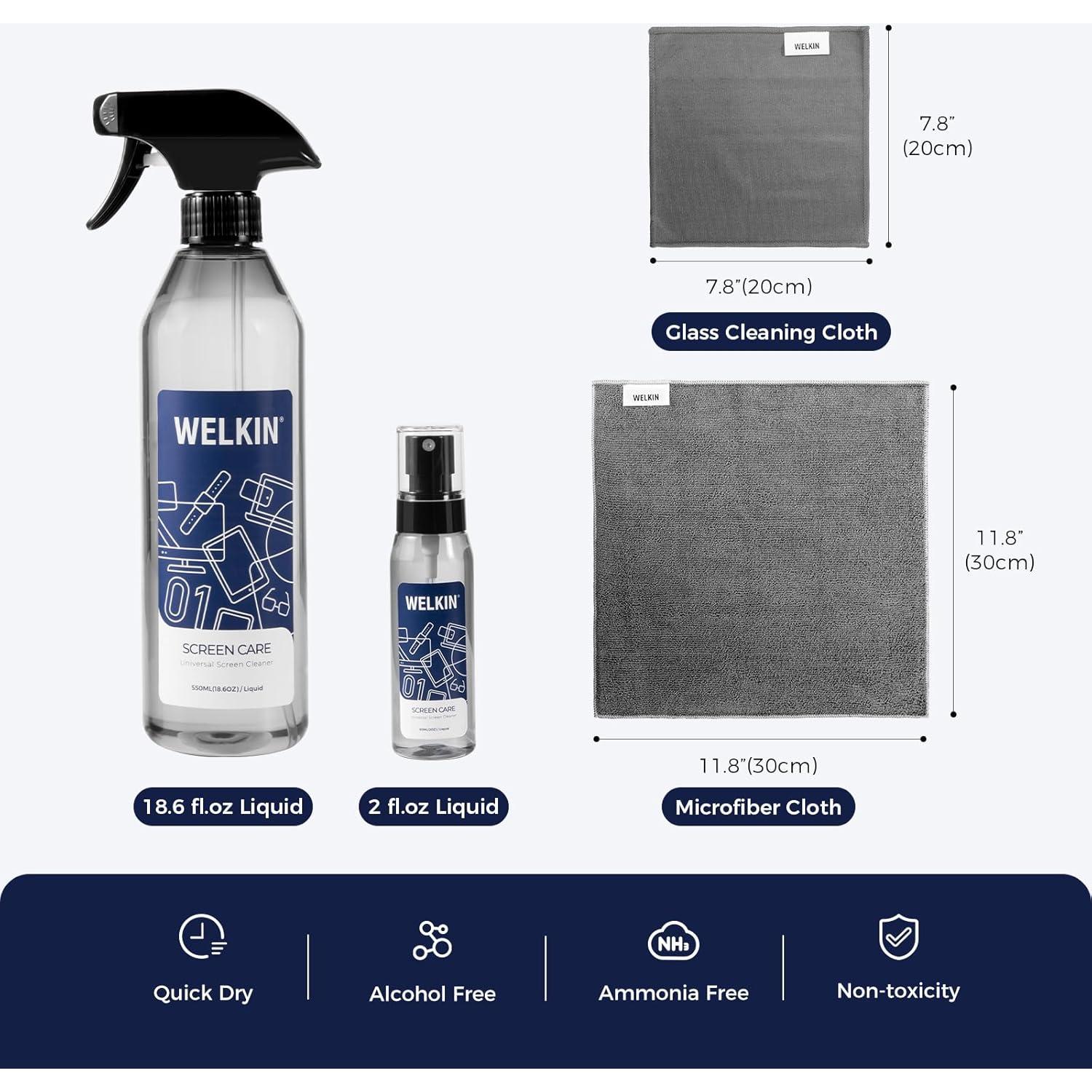 Kit de Spray Limpiador de Pantallas WELKIN 550ml + 60ml