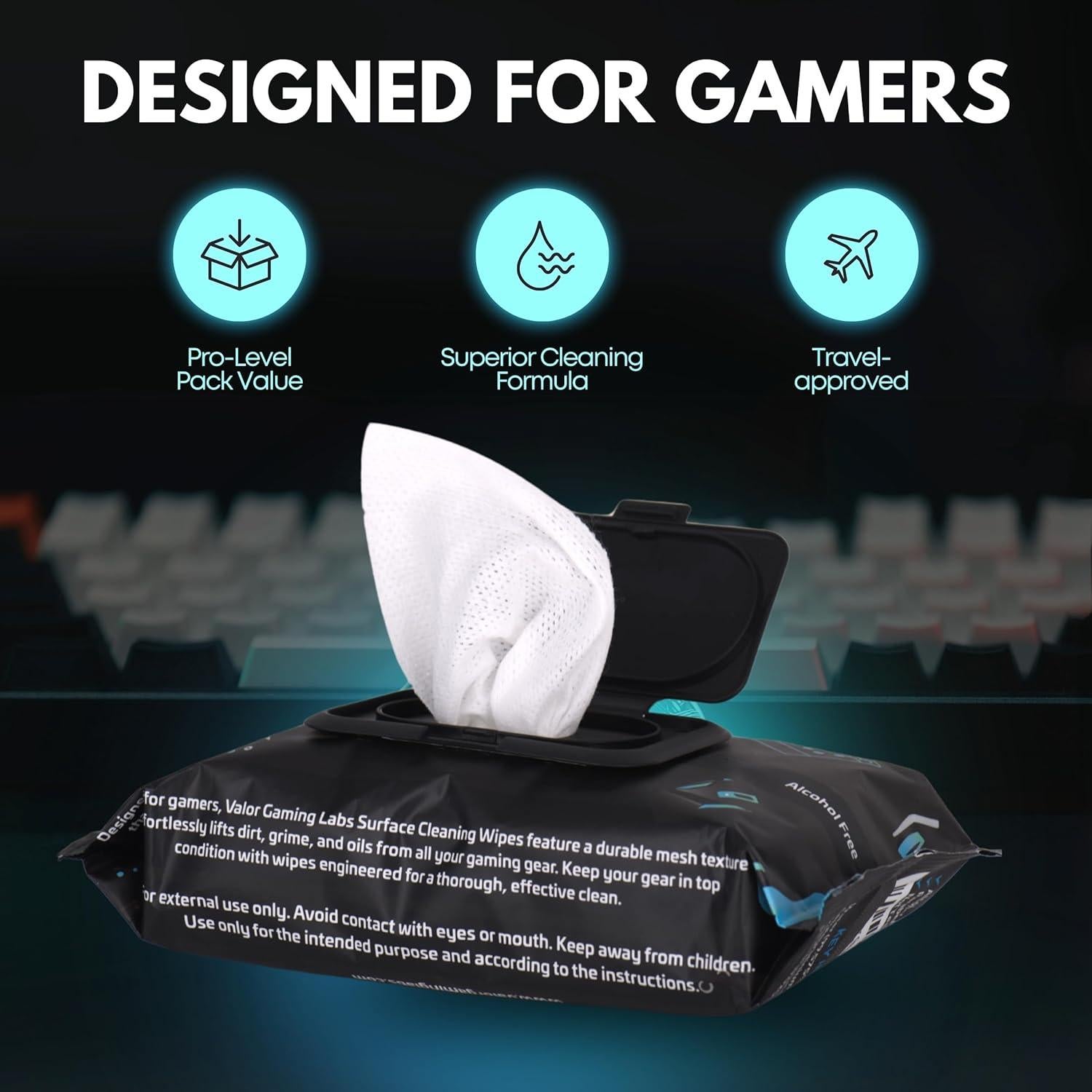 Toallitas de limpieza Valor Gaming Labs - 50 unidades, sin alcohol