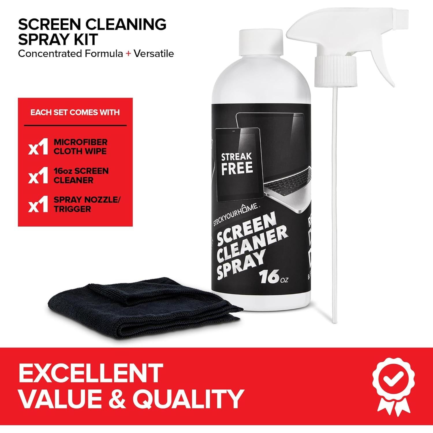 Kit de limpieza de pantalla 16oz Stock Your Home con paño microfibra